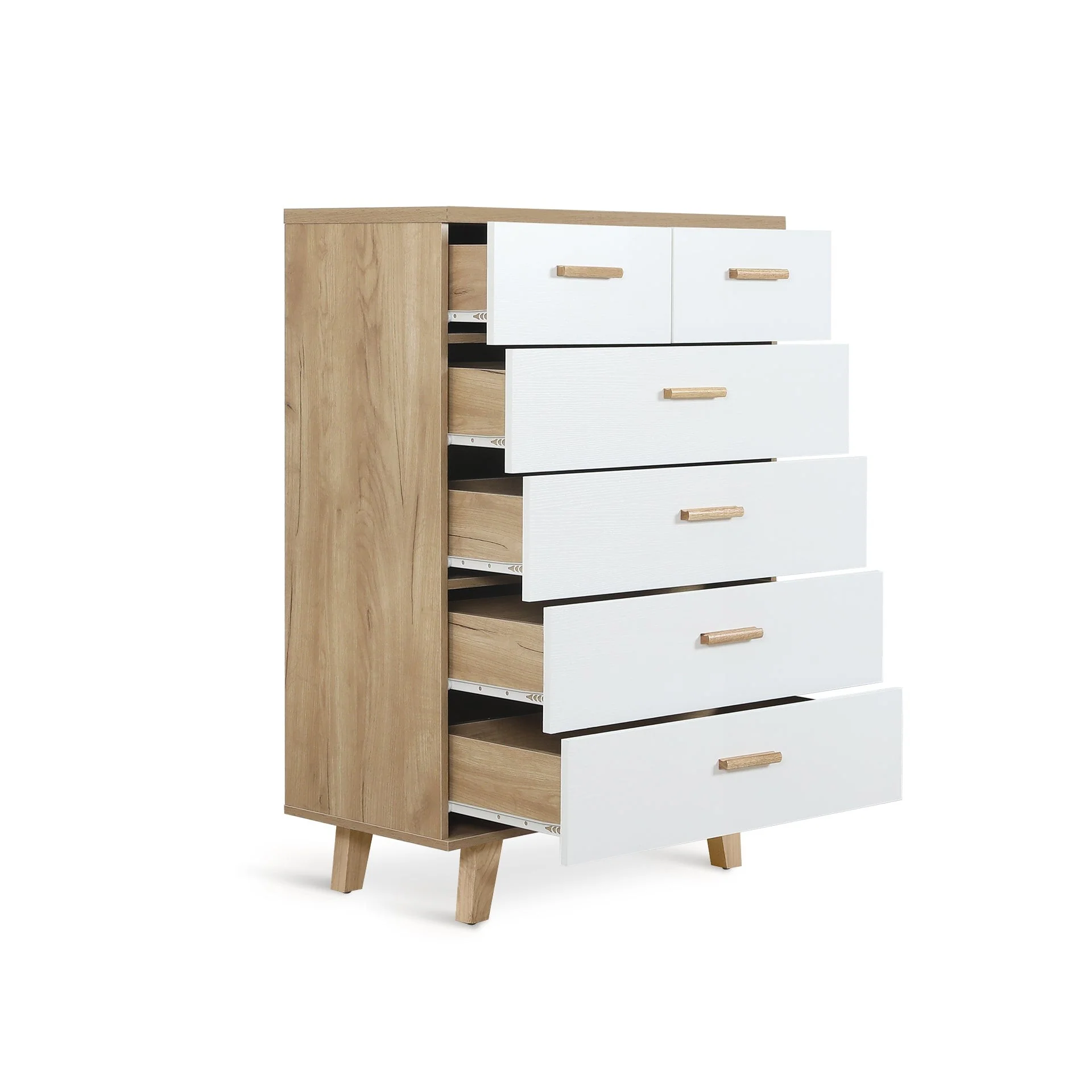Alton Tallboy 6 Drawers - Natural + White - Image 11