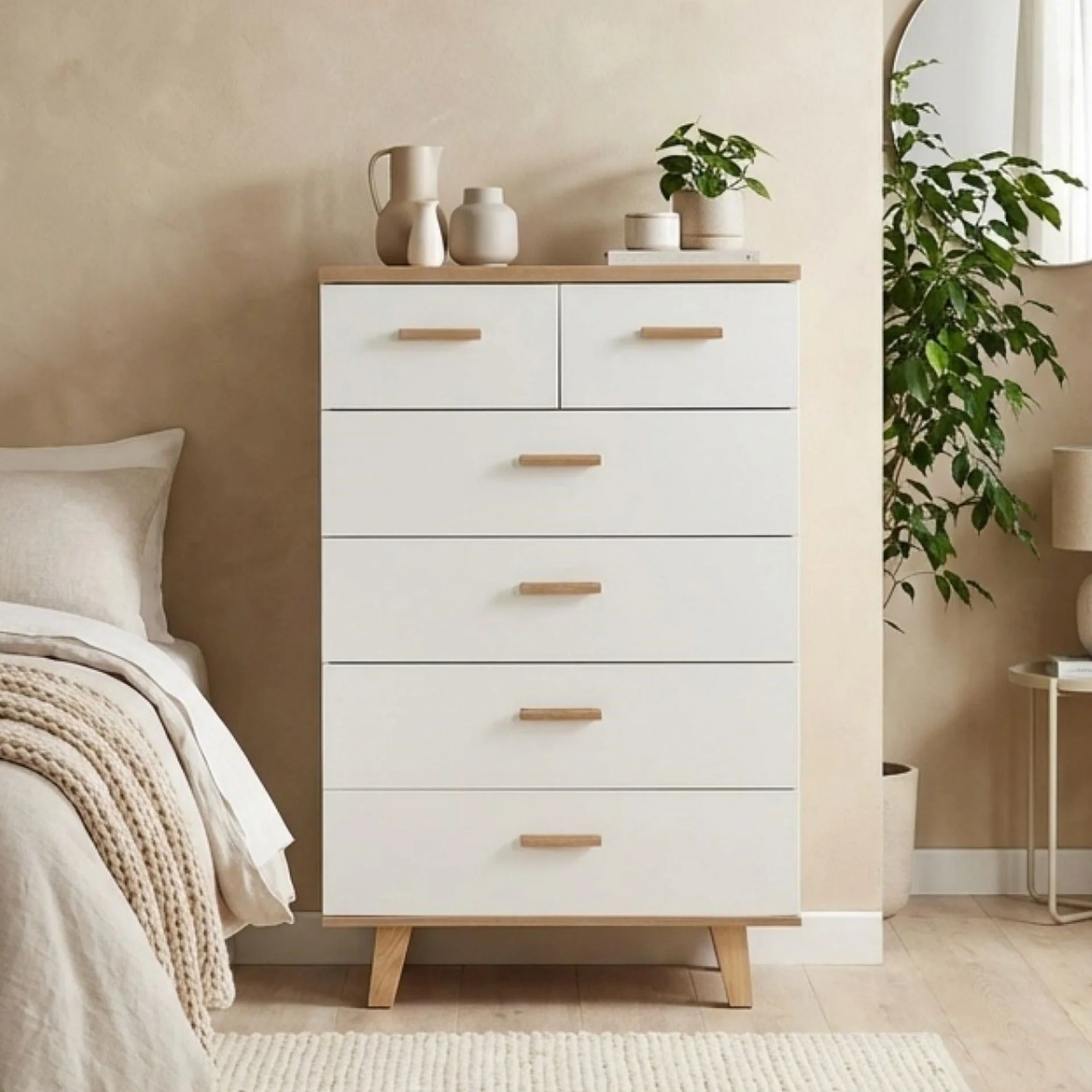 Alton Tallboy 6 Drawers - Natural + White - Image 2
