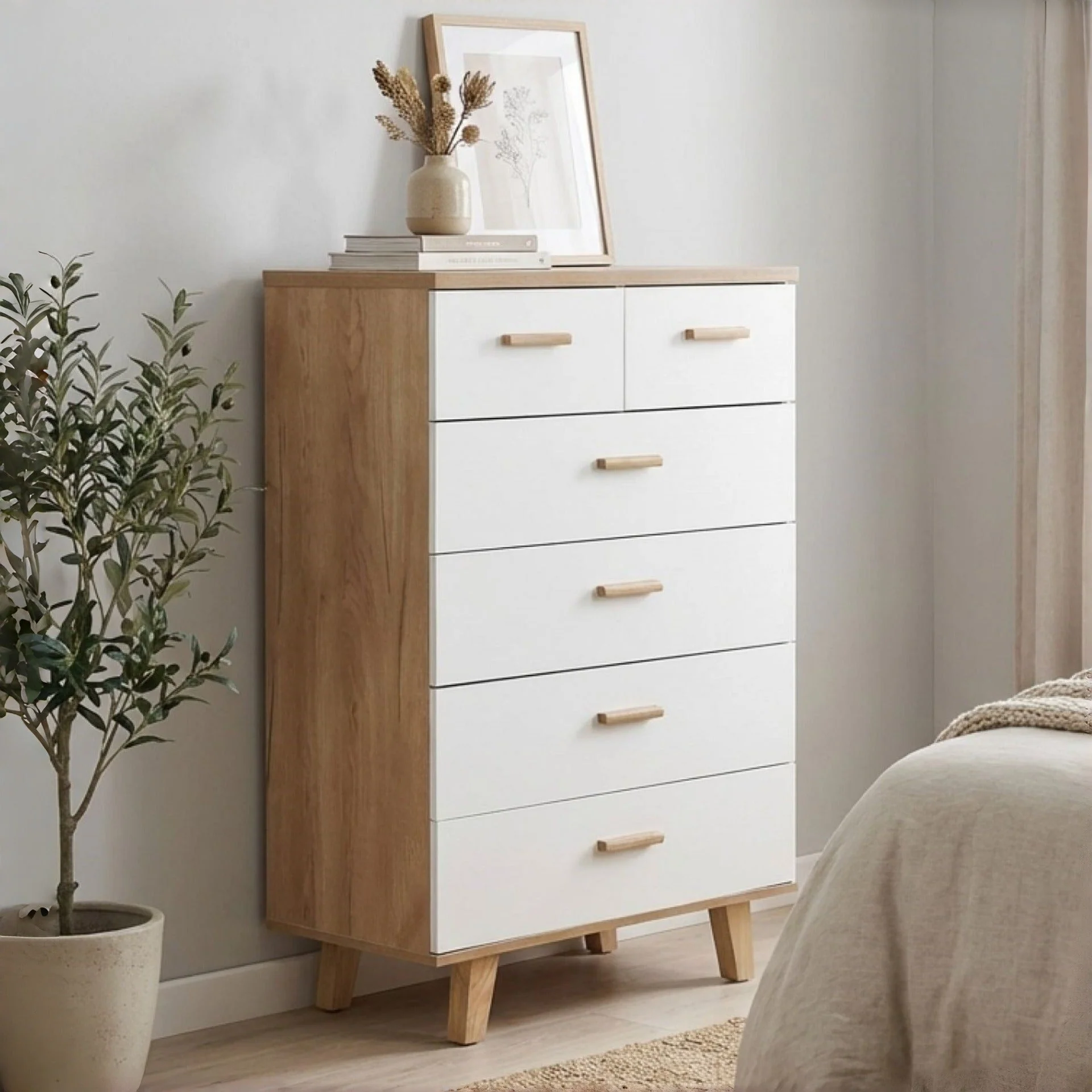 Alton Tallboy 6 Drawers - Natural + White - Image 3