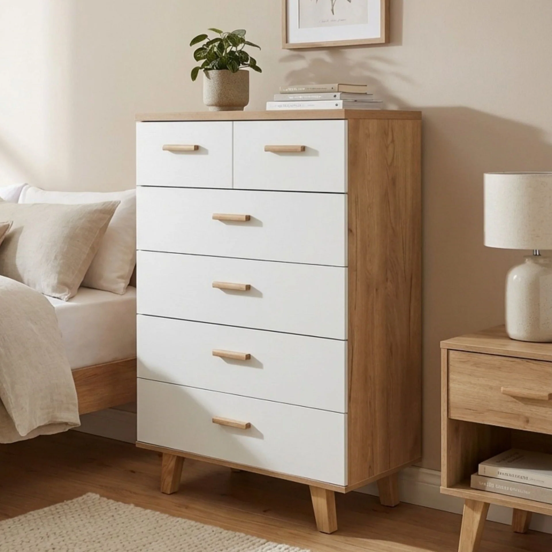 Alton Tallboy 6 Drawers - Natural + White - Image 4