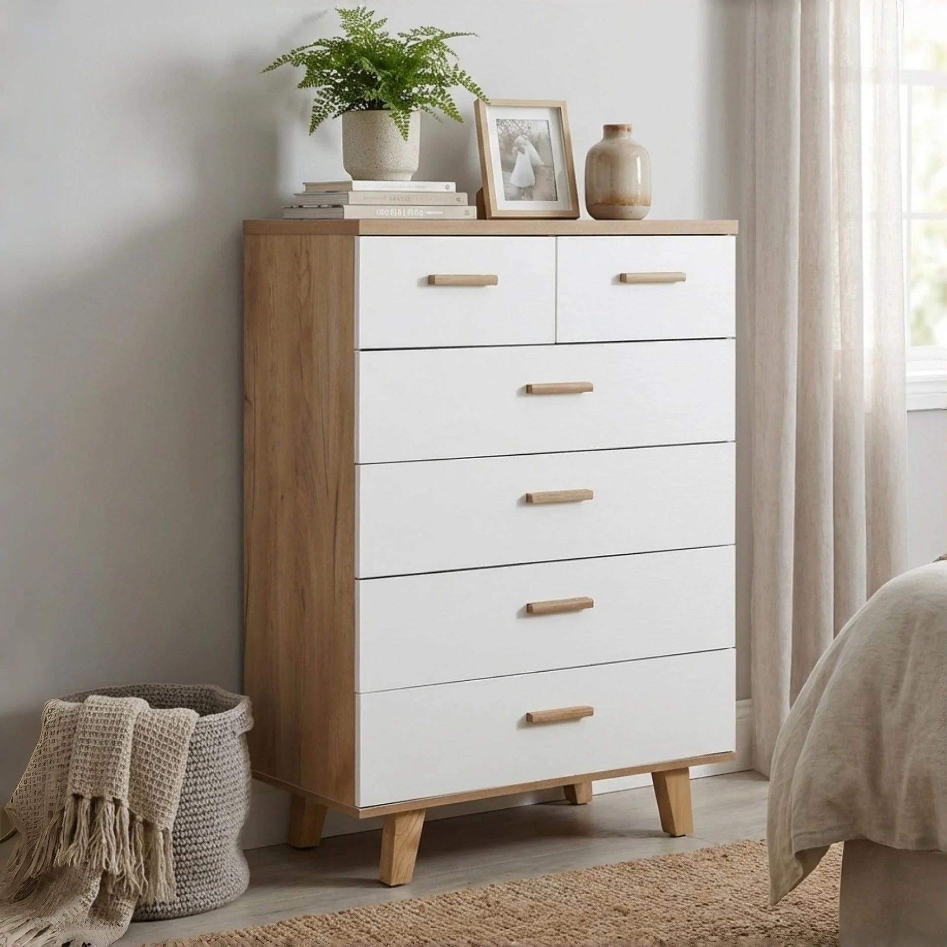 Alton Tallboy 6 Drawers - Natural + White - Image 6