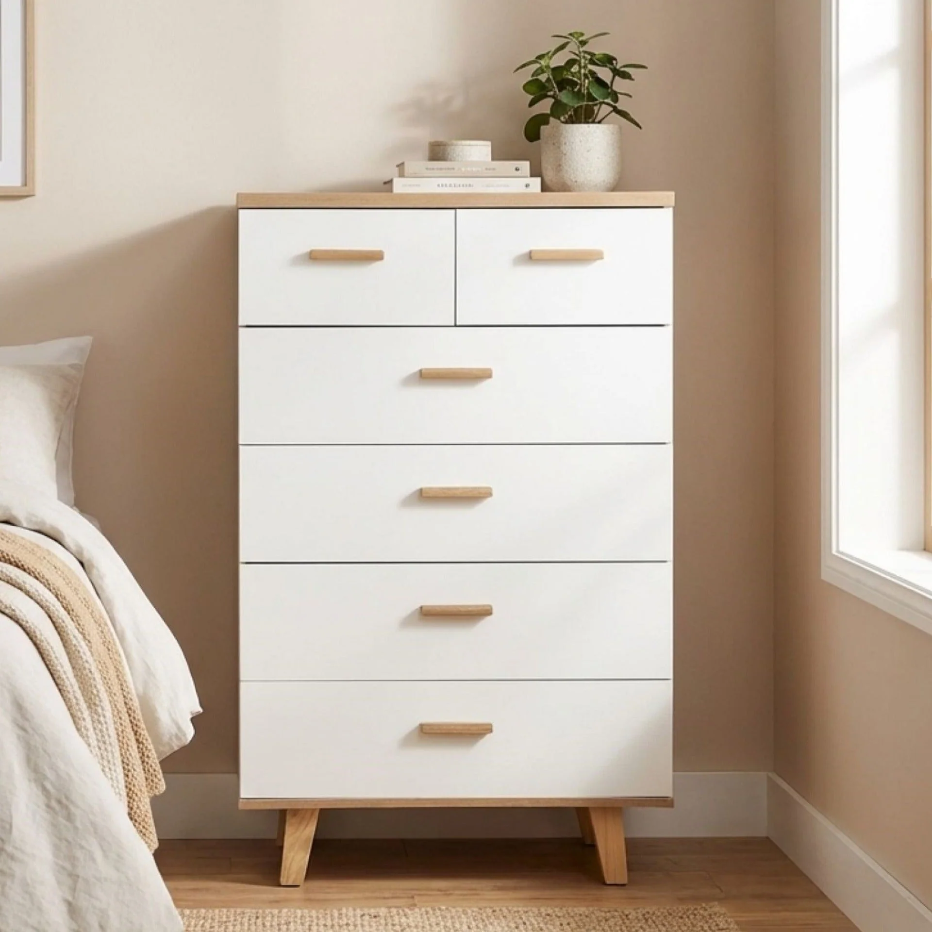 Alton Tallboy 6 Drawers - Natural + White - Image 8