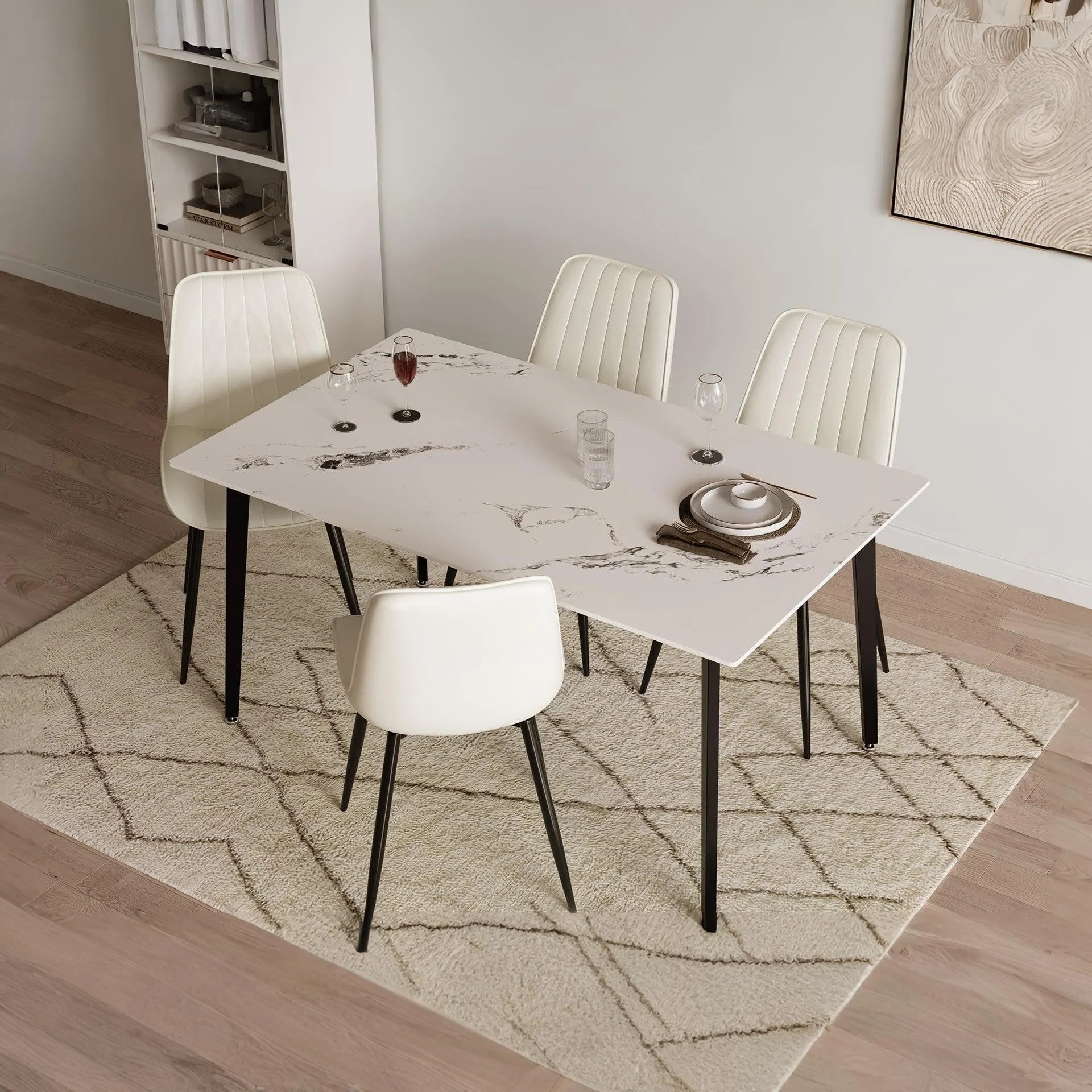 Amaia Dining Chair - Set of 4 - Beige + Black