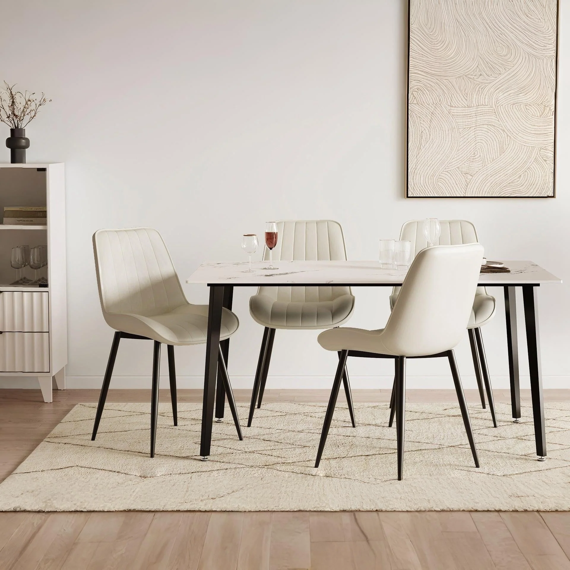 Amaia Dining Chair - Set of 4 - Beige + Black - Image 3