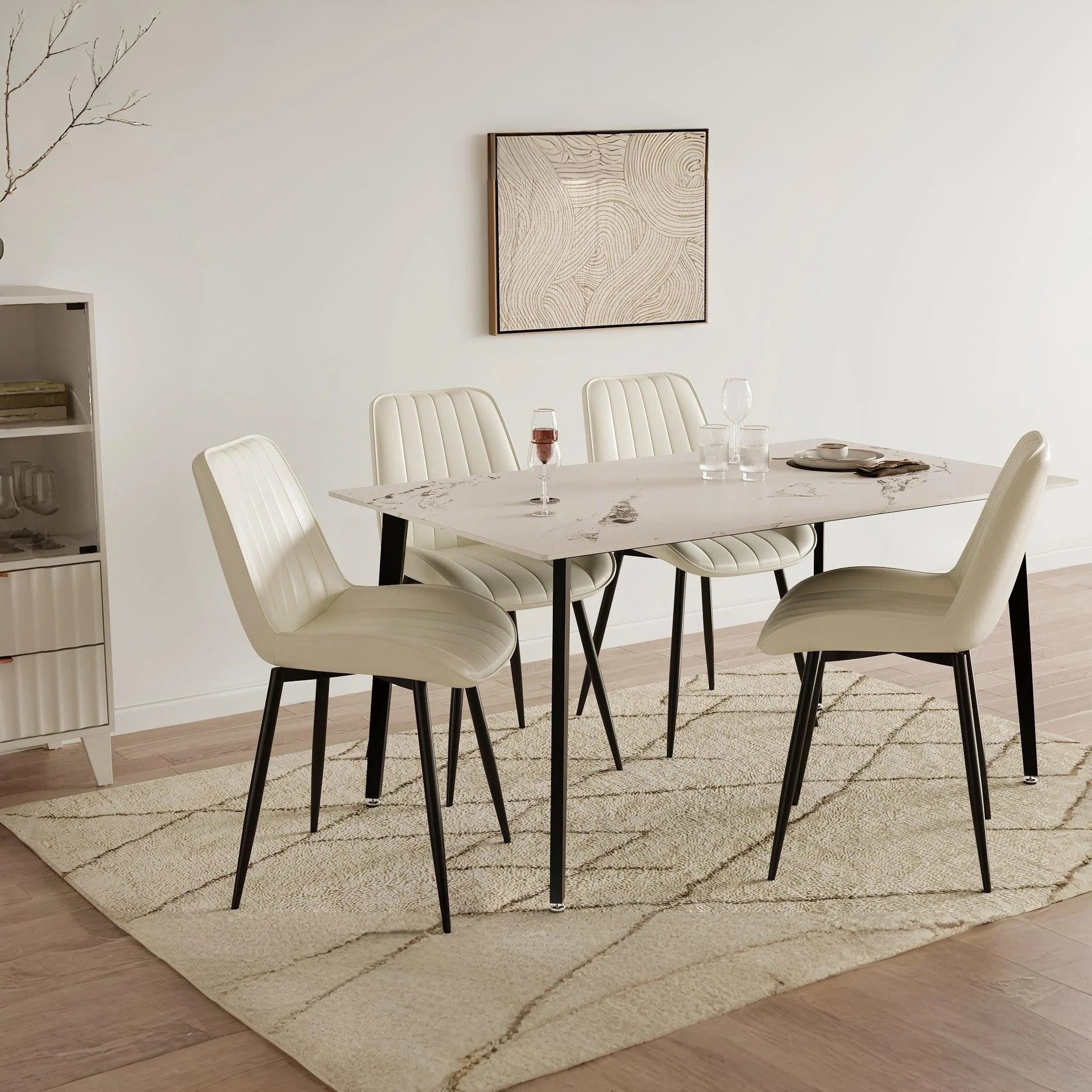 Amaia Dining Chair - Set of 4 - Beige + Black - Image 4