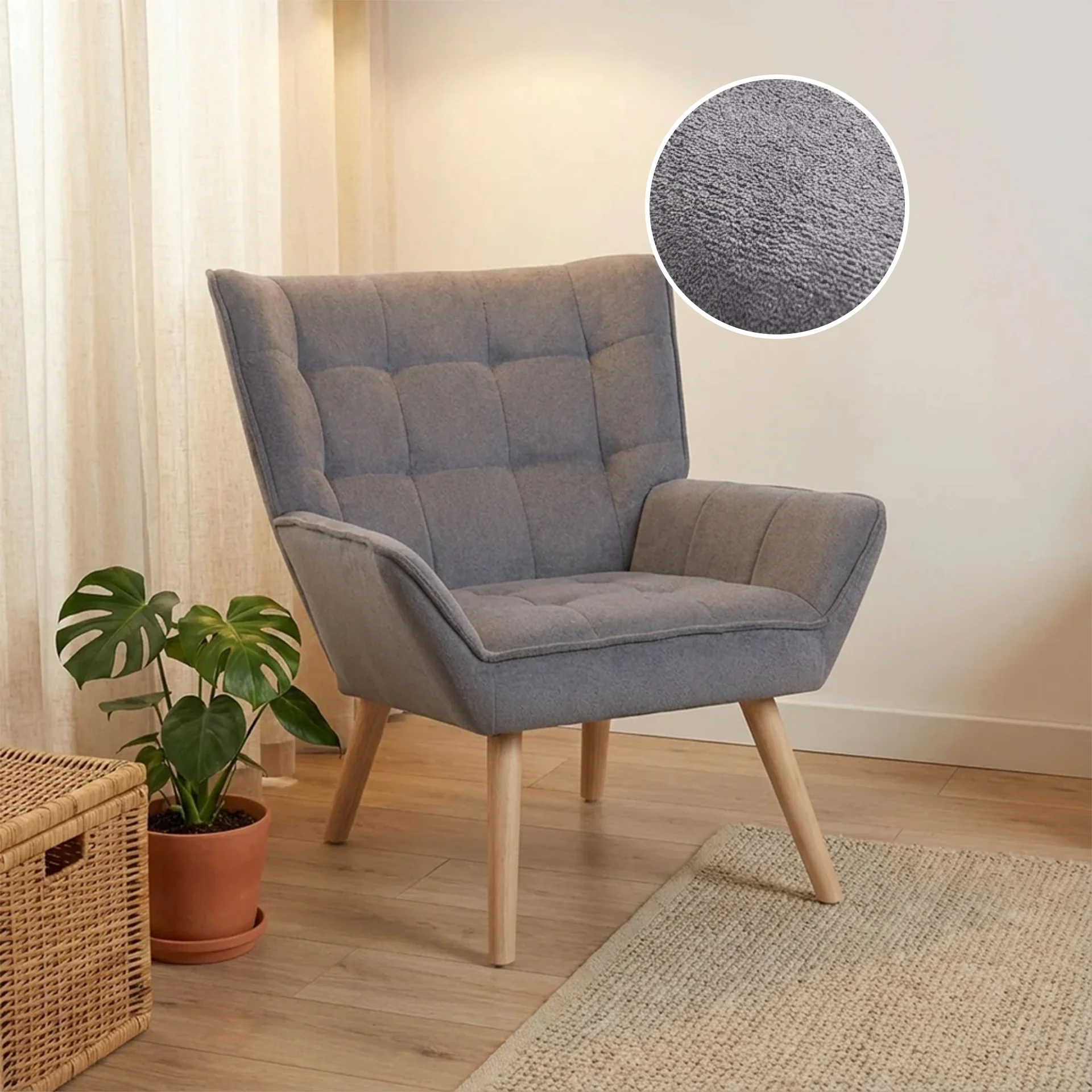 Amelia Rubberwood Armchair - Dark Grey - Image 2