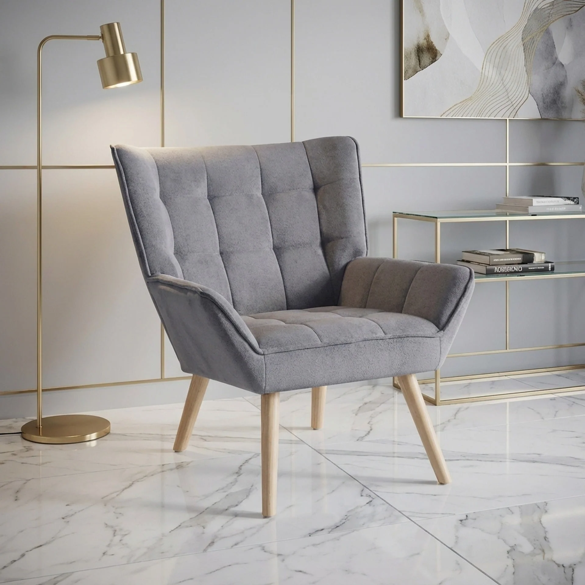 Amelia Rubberwood Armchair - Dark Grey - Image 3