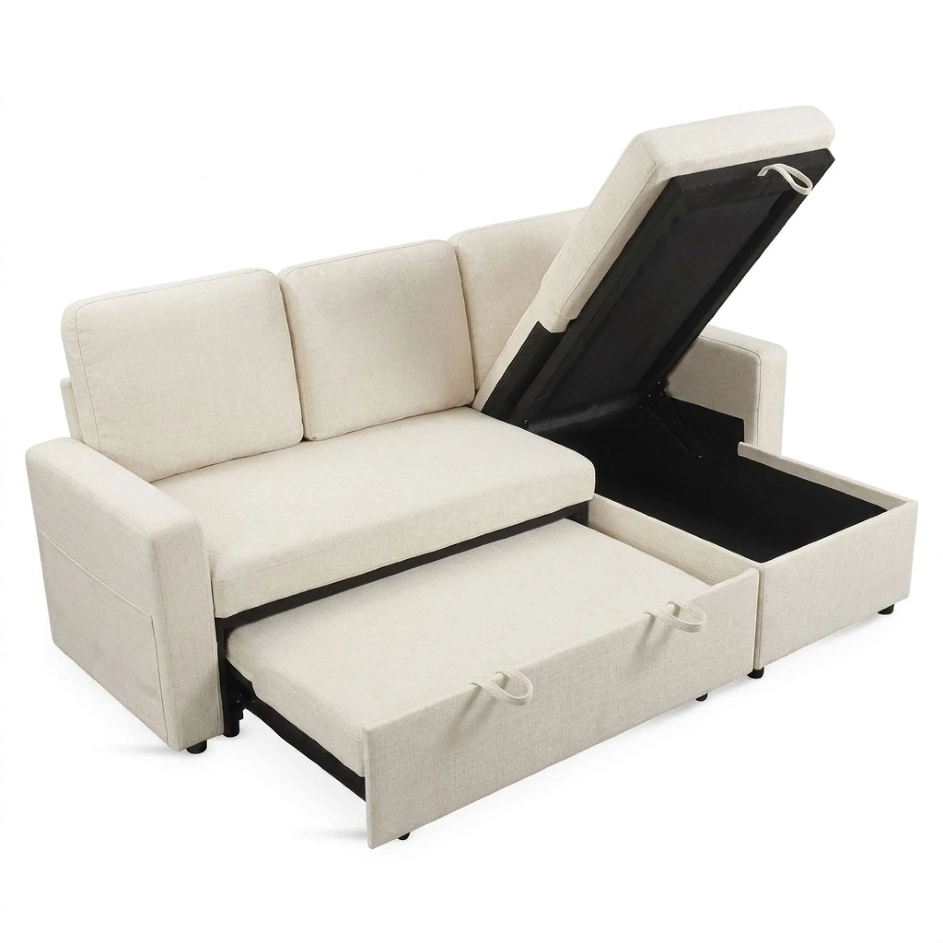 Amy 3 Seater Sofa Bed with Storage - Beige - Image 10