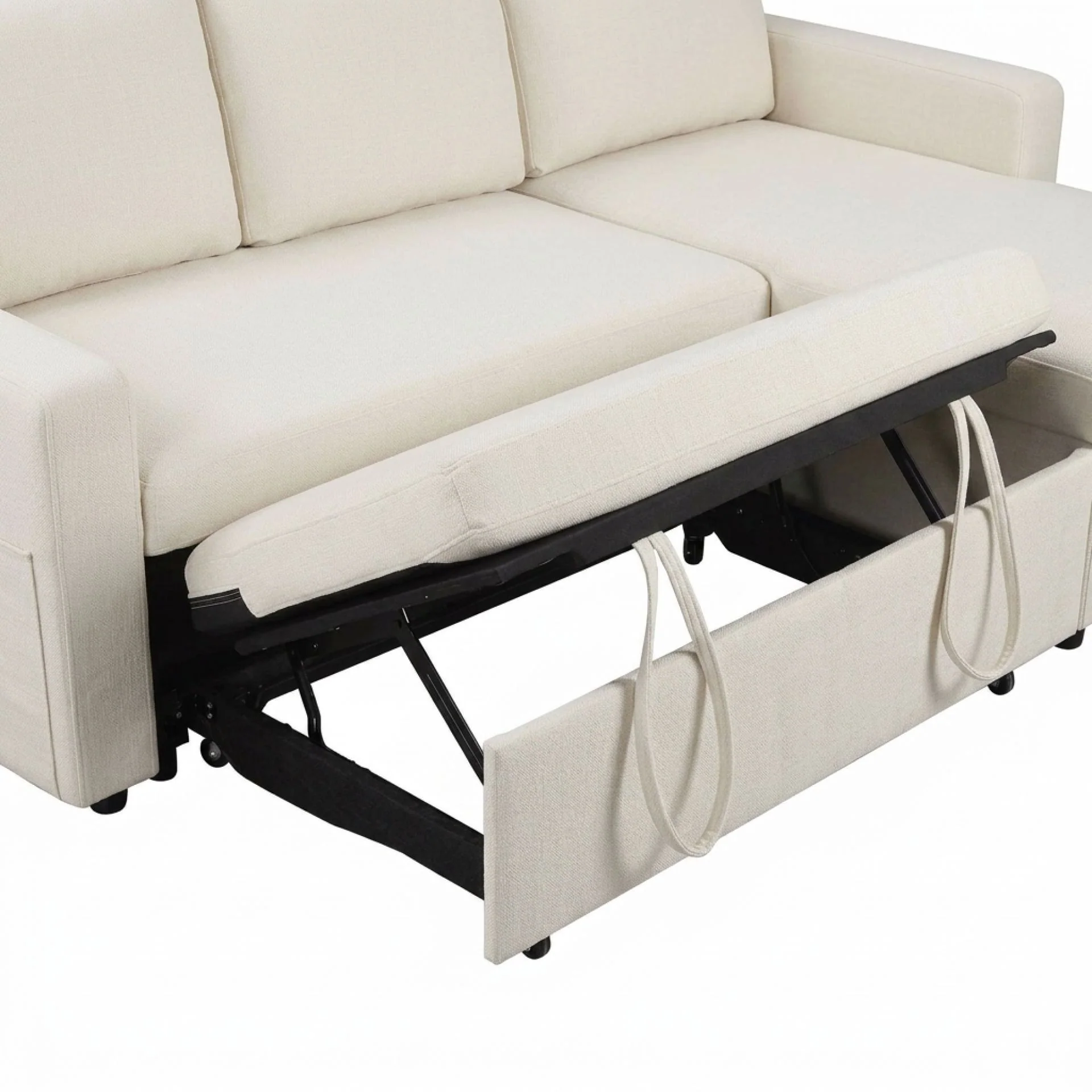 Amy 3 Seater Sofa Bed with Storage - Beige - Image 14