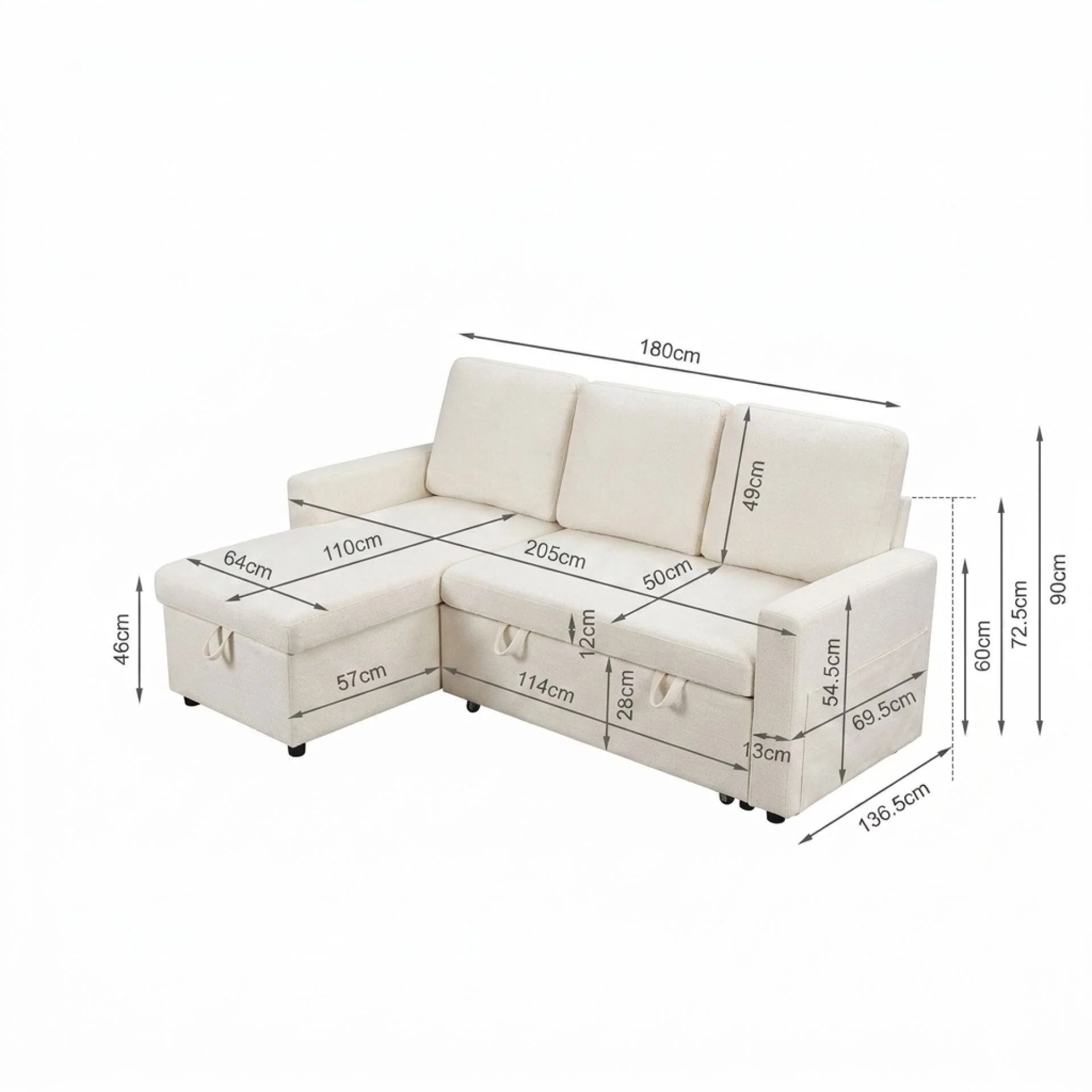 Amy 3 Seater Sofa Bed with Storage - Beige - Image 15