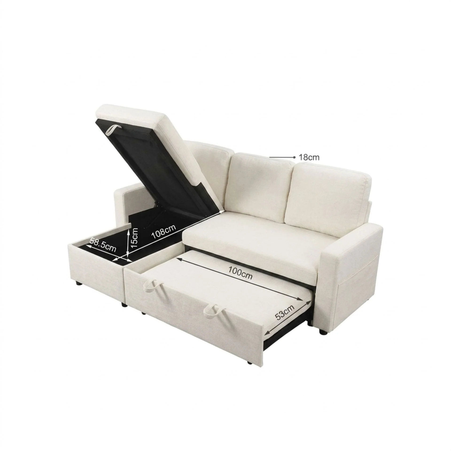 Amy 3 Seater Sofa Bed with Storage - Beige - Image 16