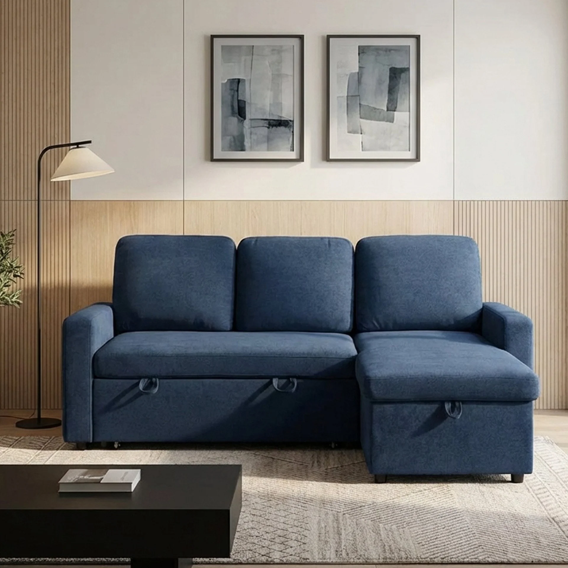 Amy 3 Seater Sofa Bed with Storage - Blue - Image 4
