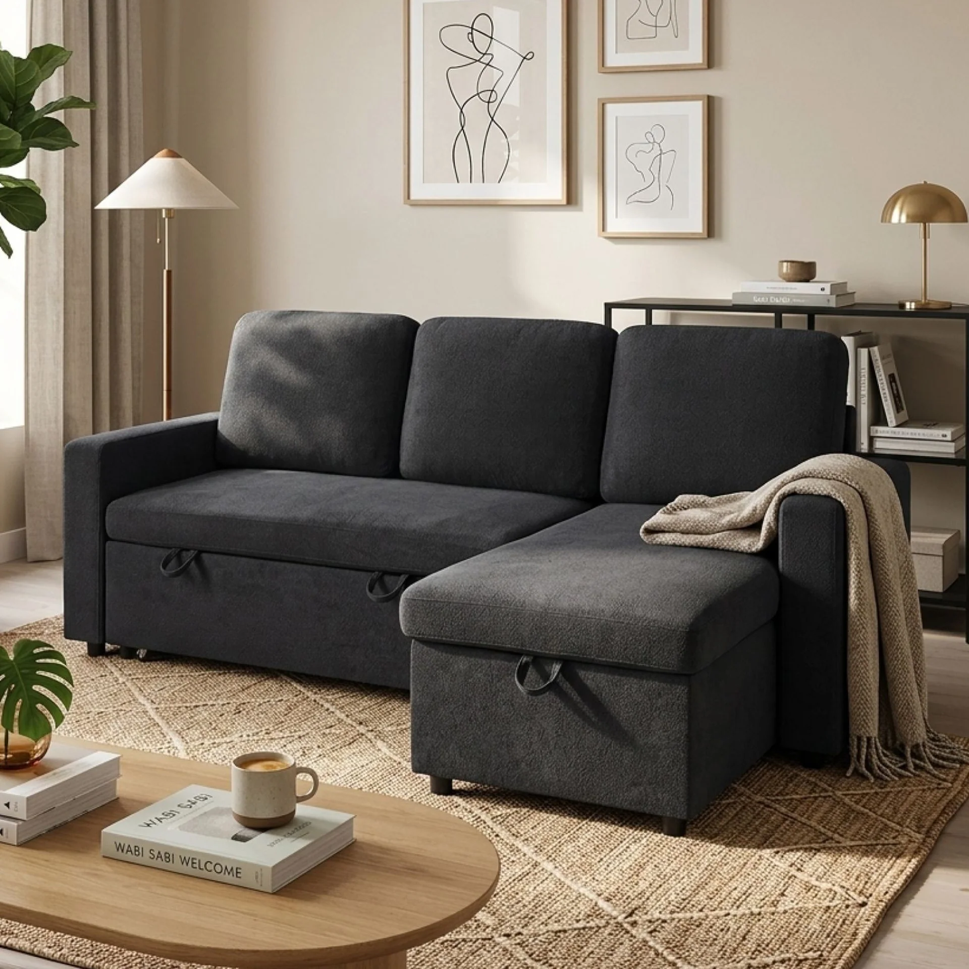 Amy 3 Seater Sofa Bed with Storage - Dark Grey