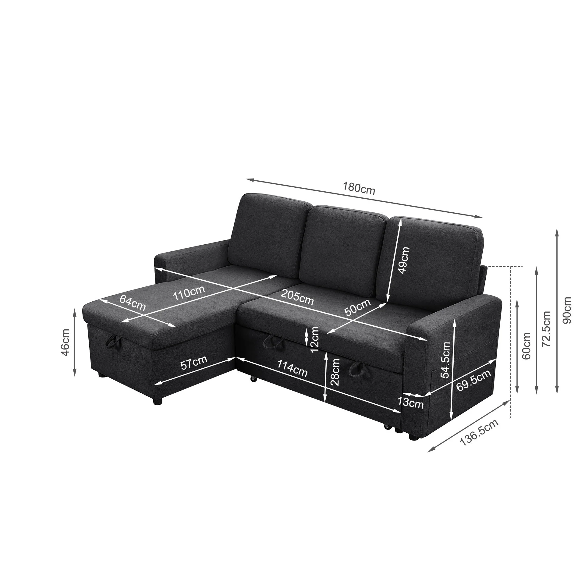 Amy 3 Seater Sofa Bed with Storage - Dark Grey - Image 19