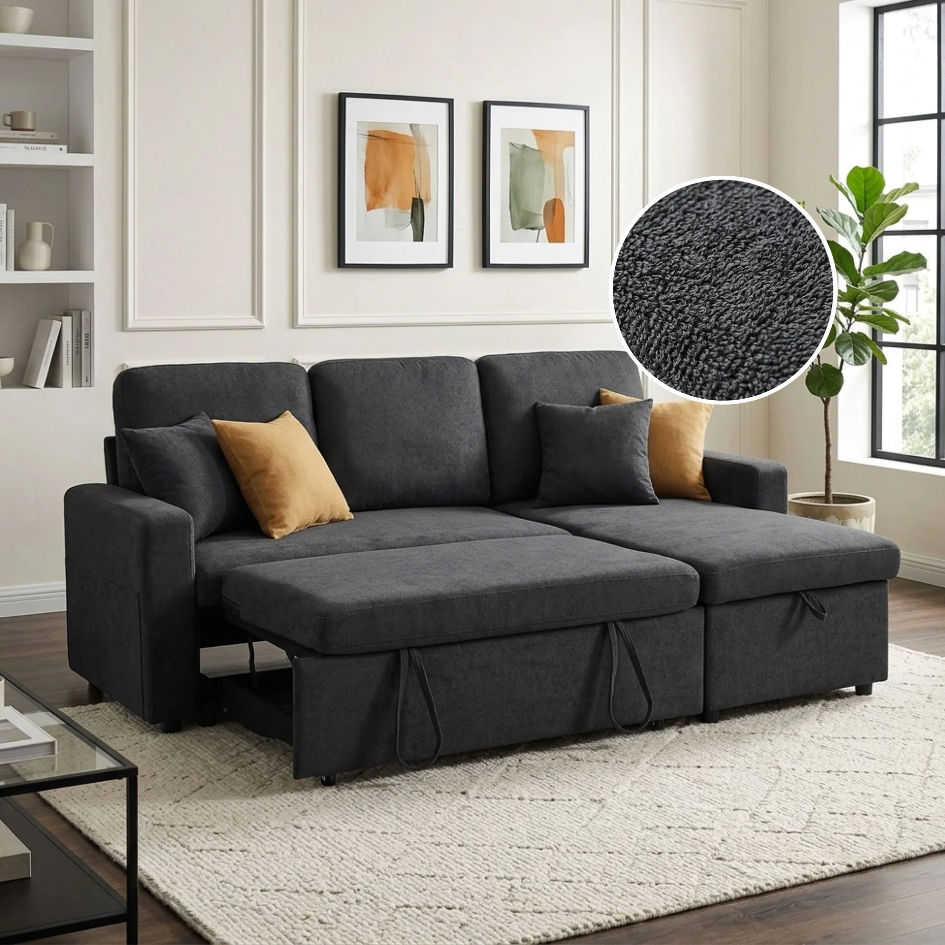 Amy 3 Seater Sofa Bed with Storage - Dark Grey - Image 2