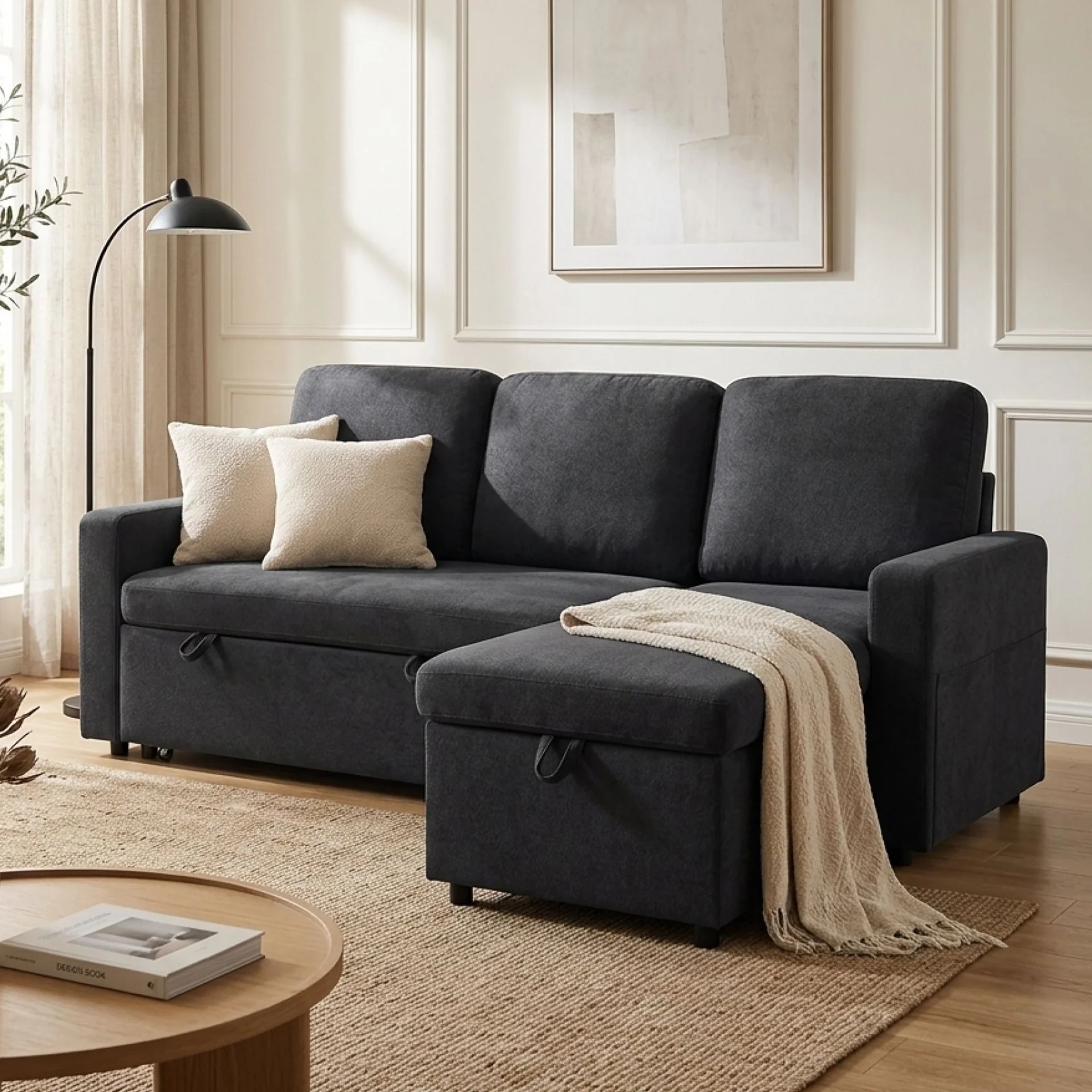Amy 3 Seater Sofa Bed with Storage - Dark Grey - Image 6