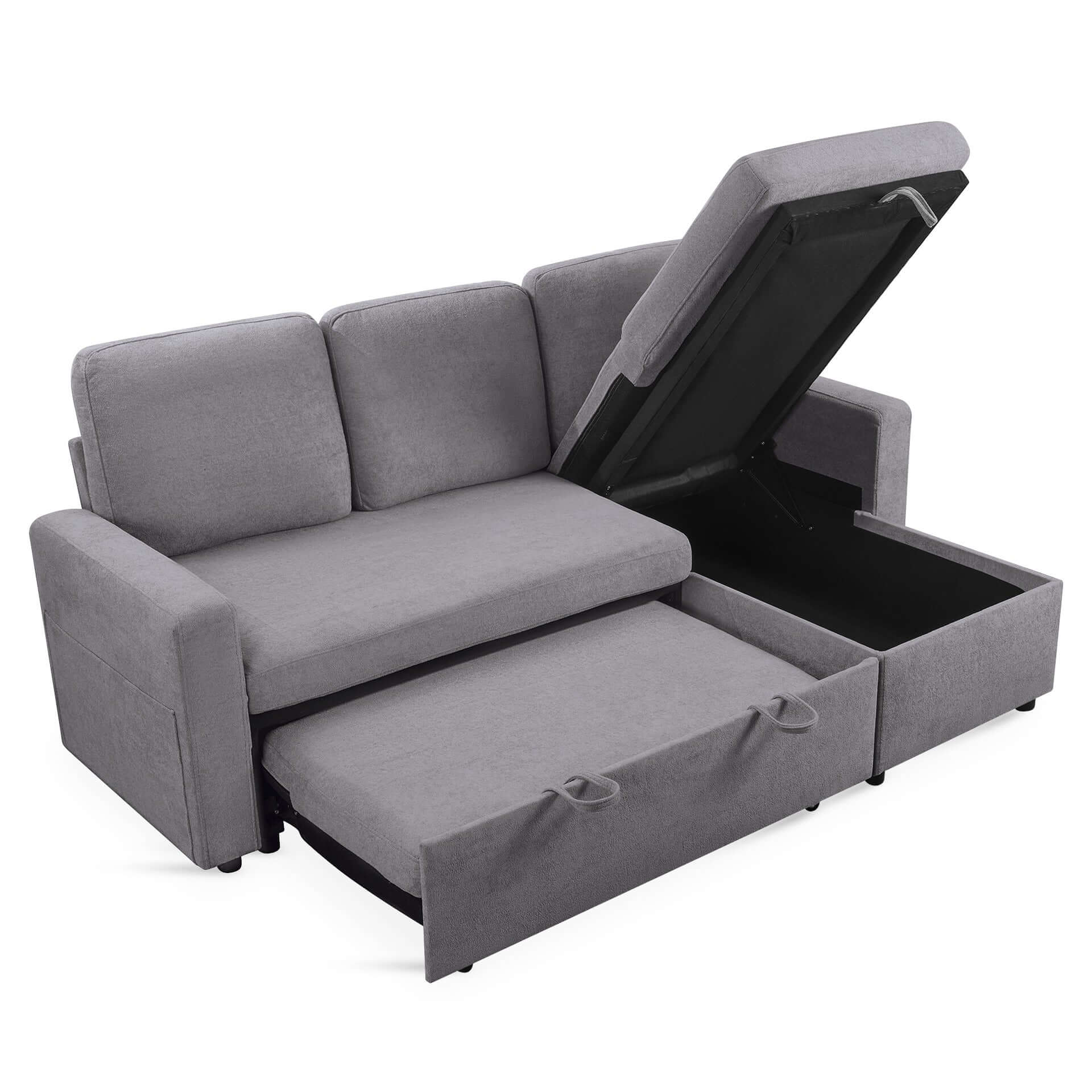 Amy 3 Seater Sofa Bed with Storage - Light Grey - Image 10