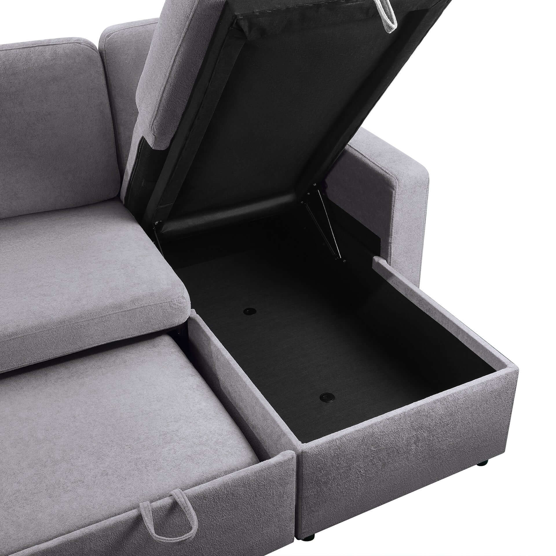 Amy 3 Seater Sofa Bed with Storage - Light Grey - Image 13