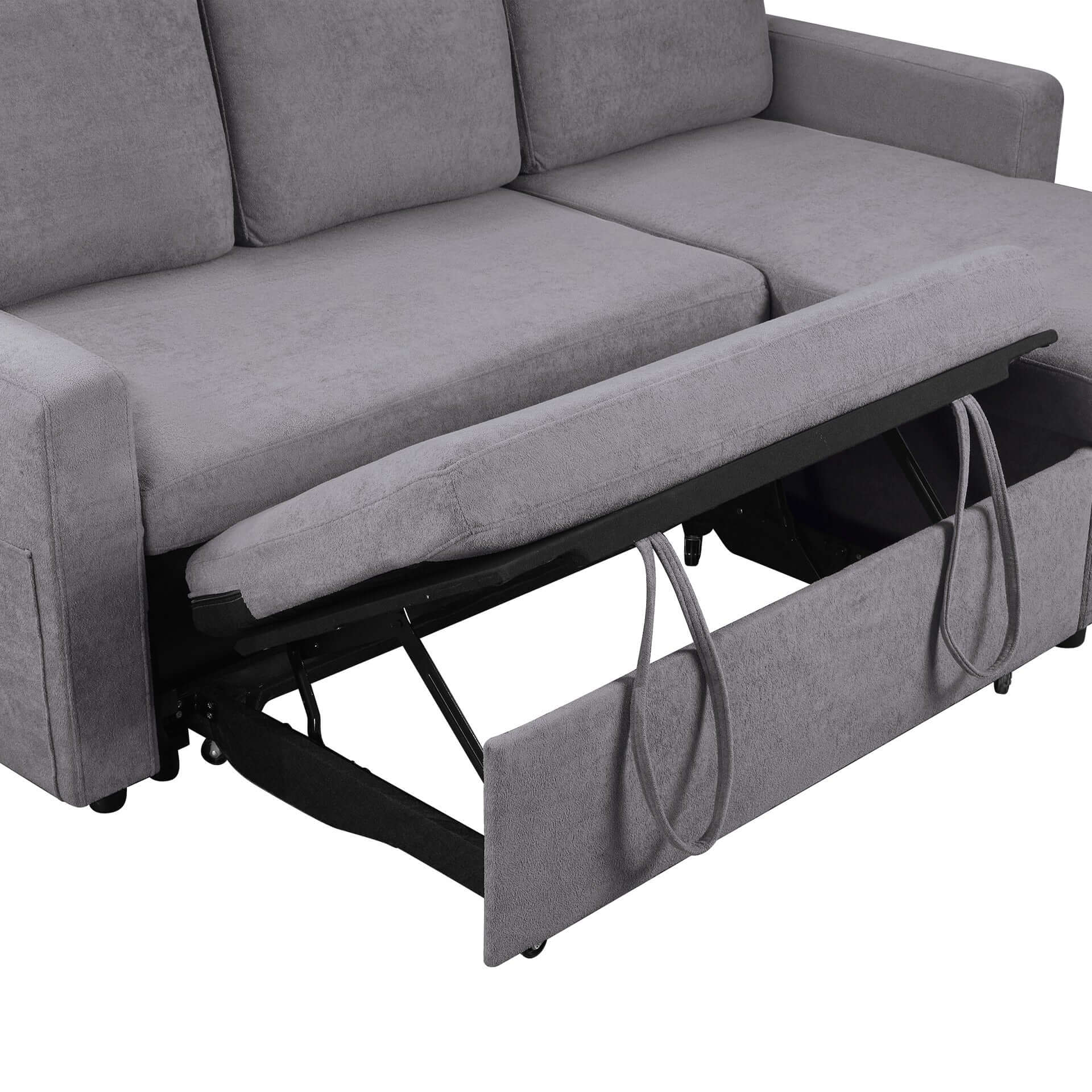 Amy 3 Seater Sofa Bed with Storage - Light Grey - Image 14