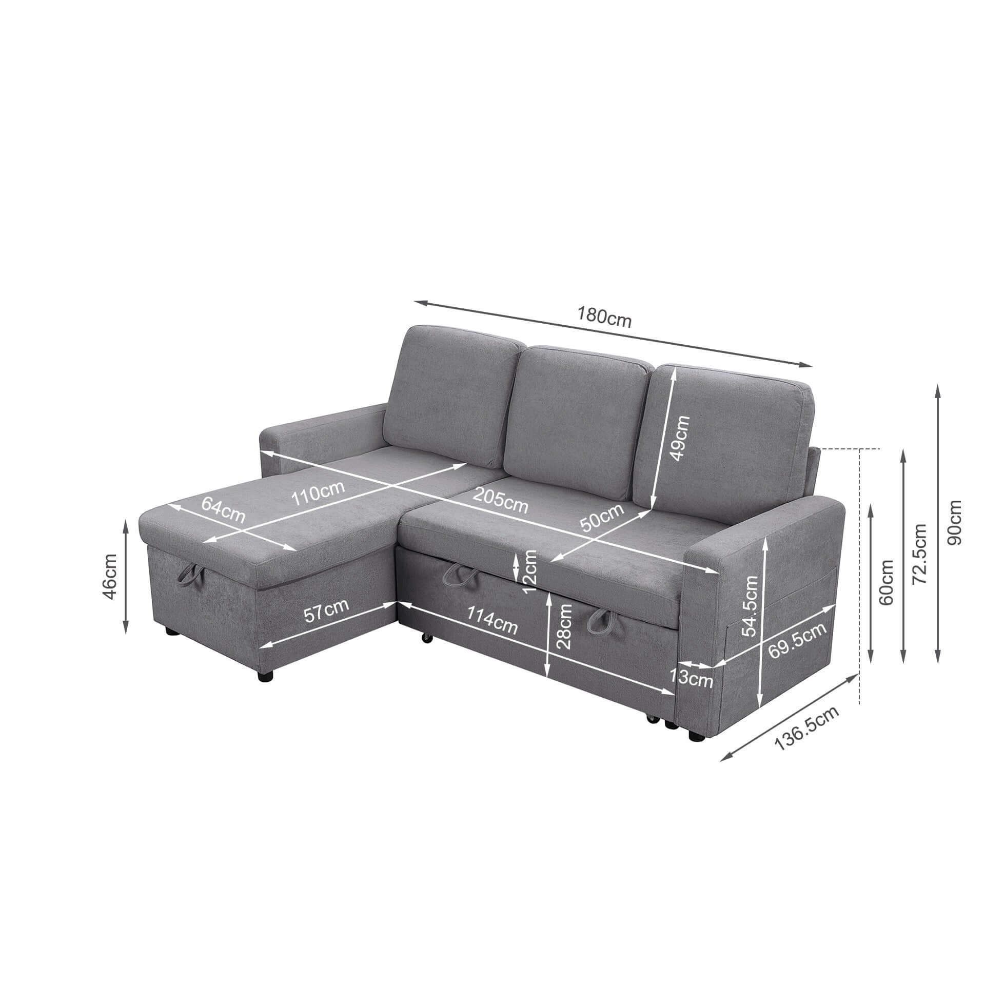 Amy 3 Seater Sofa Bed with Storage - Light Grey - Image 15