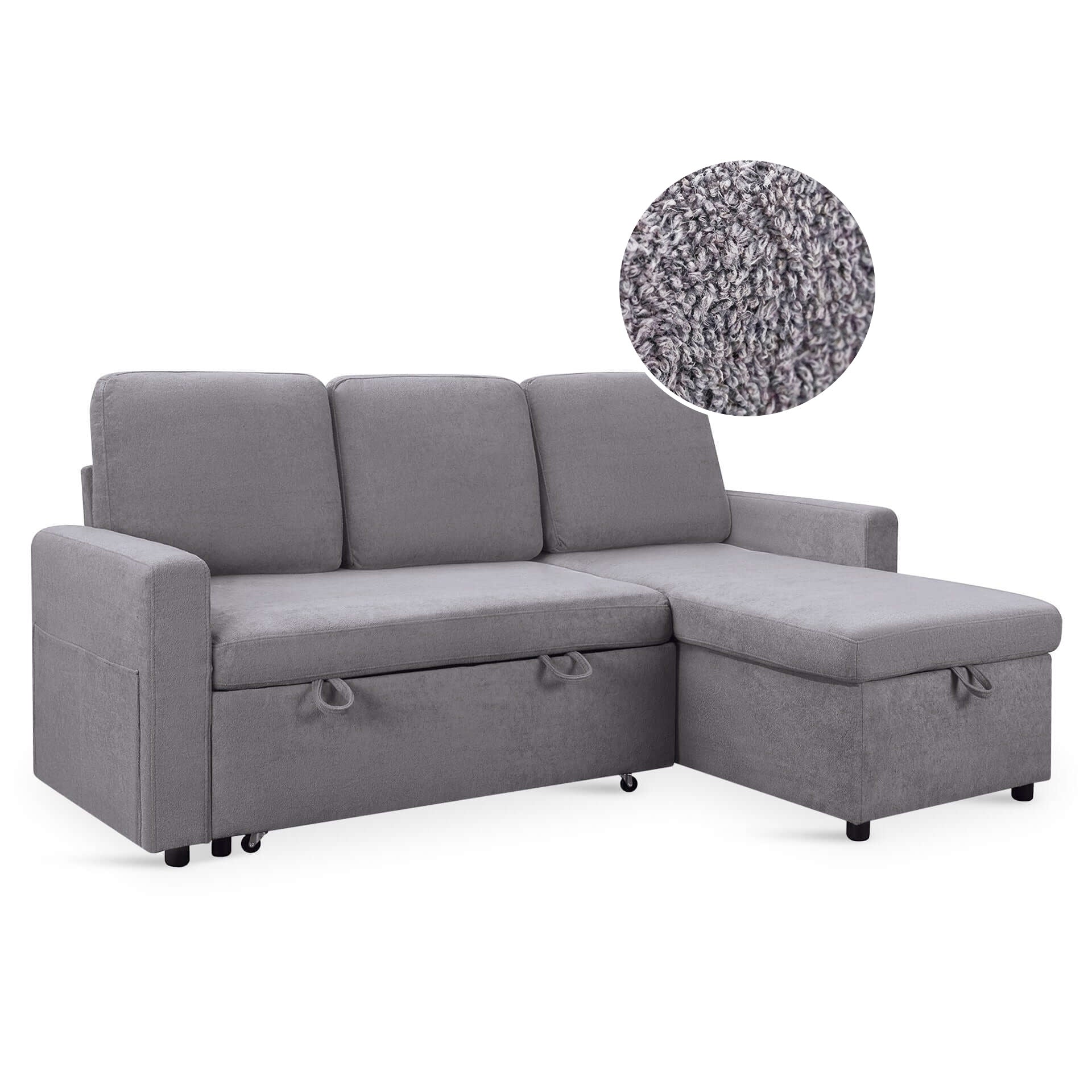 Amy 3 Seater Sofa Bed with Storage - Light Grey - Image 7