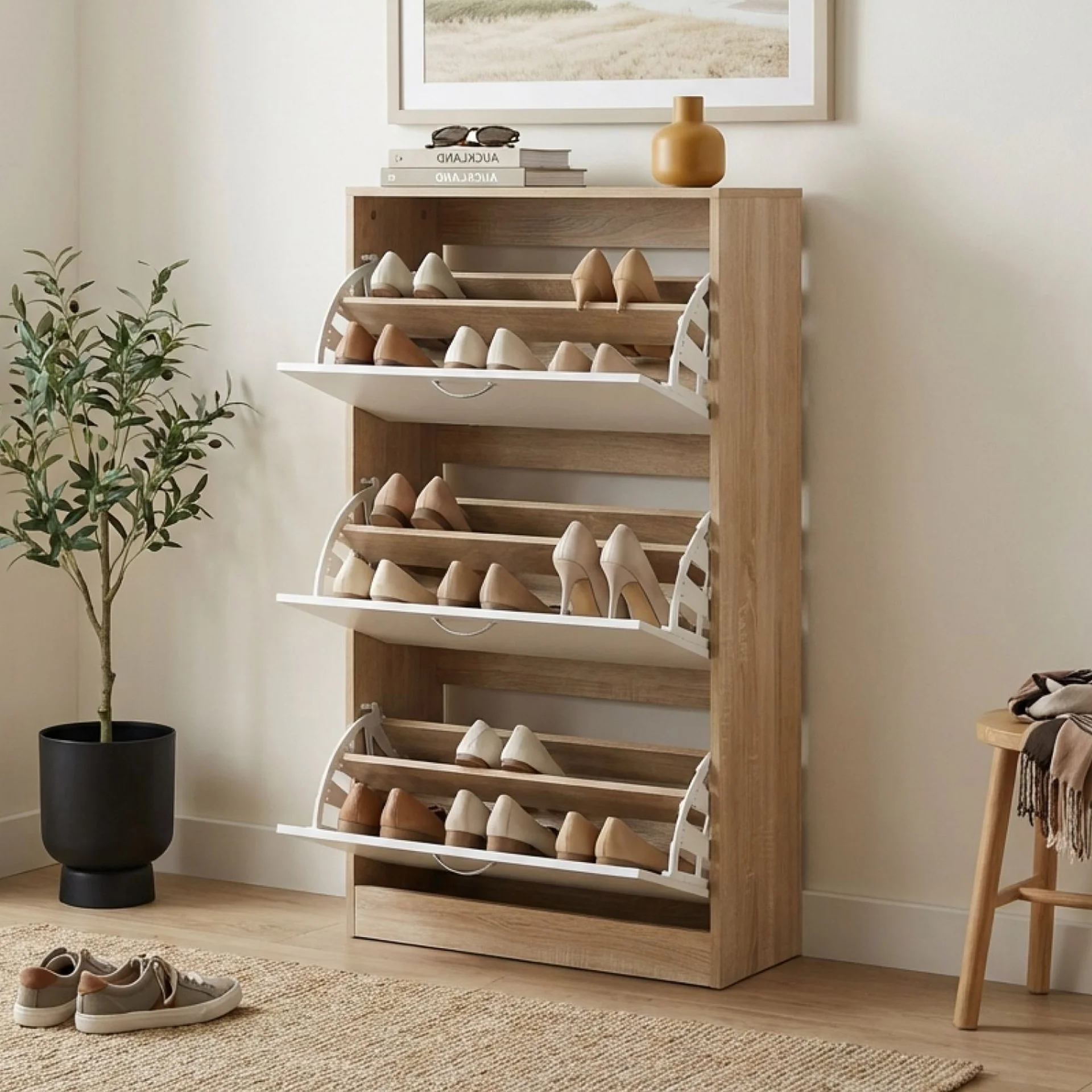 Anau 3 Drawer Shoe Cabinet Storage Rack - Oak - Image 2