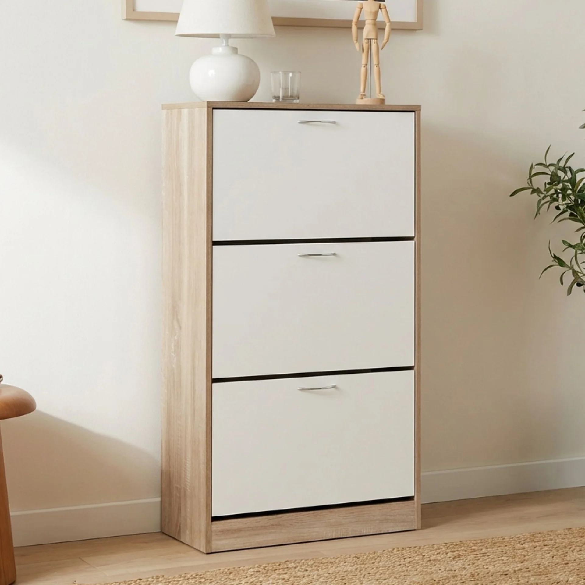 Anau 3 Drawer Shoe Cabinet Storage Rack - Oak - Image 4