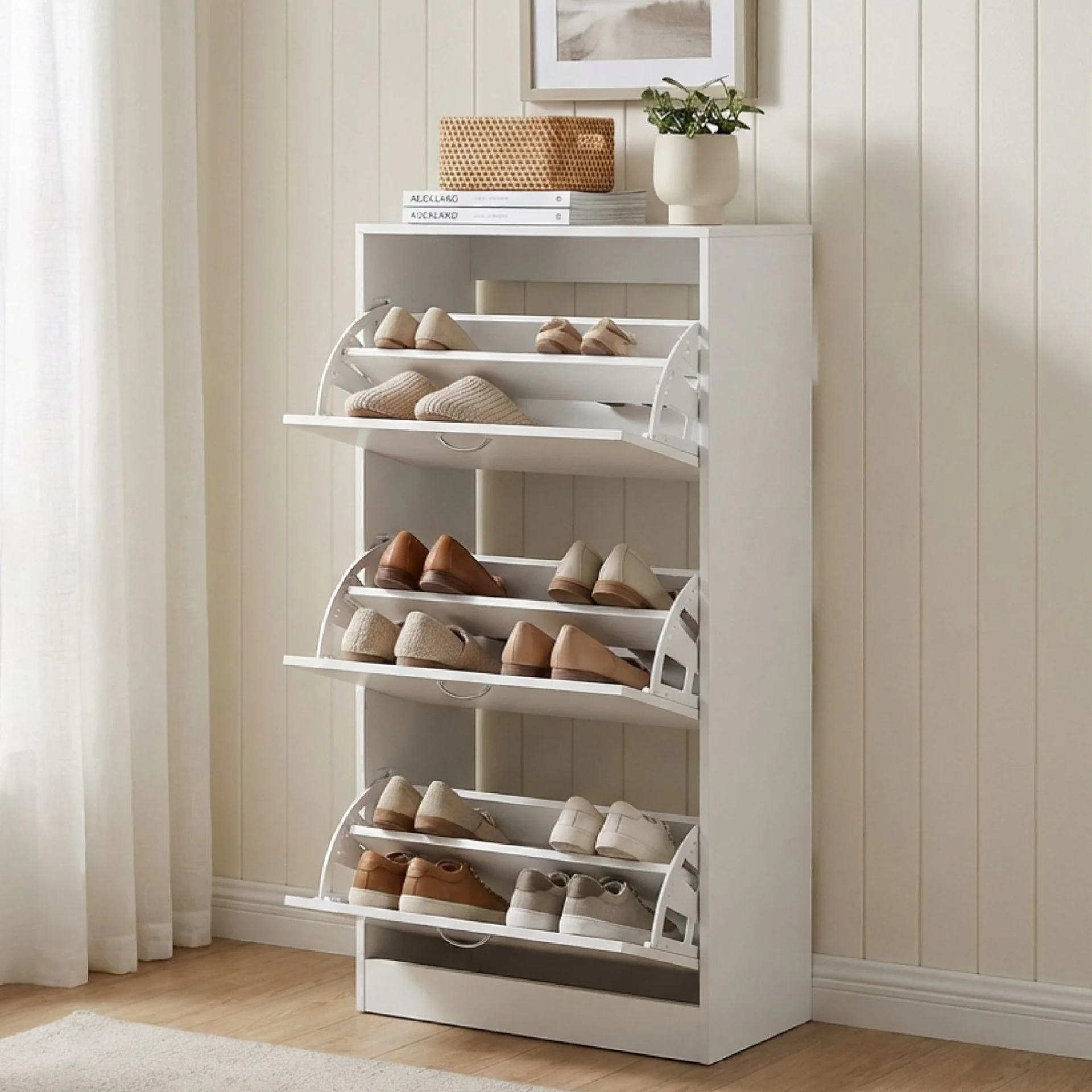 Anau 3 Drawer Shoe Cabinet Storage Rack - White - Image 2