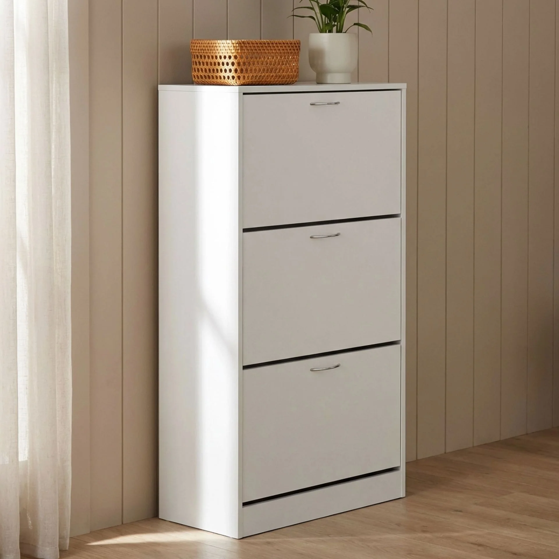 Anau 3 Drawer Shoe Cabinet Storage Rack - White - Image 4