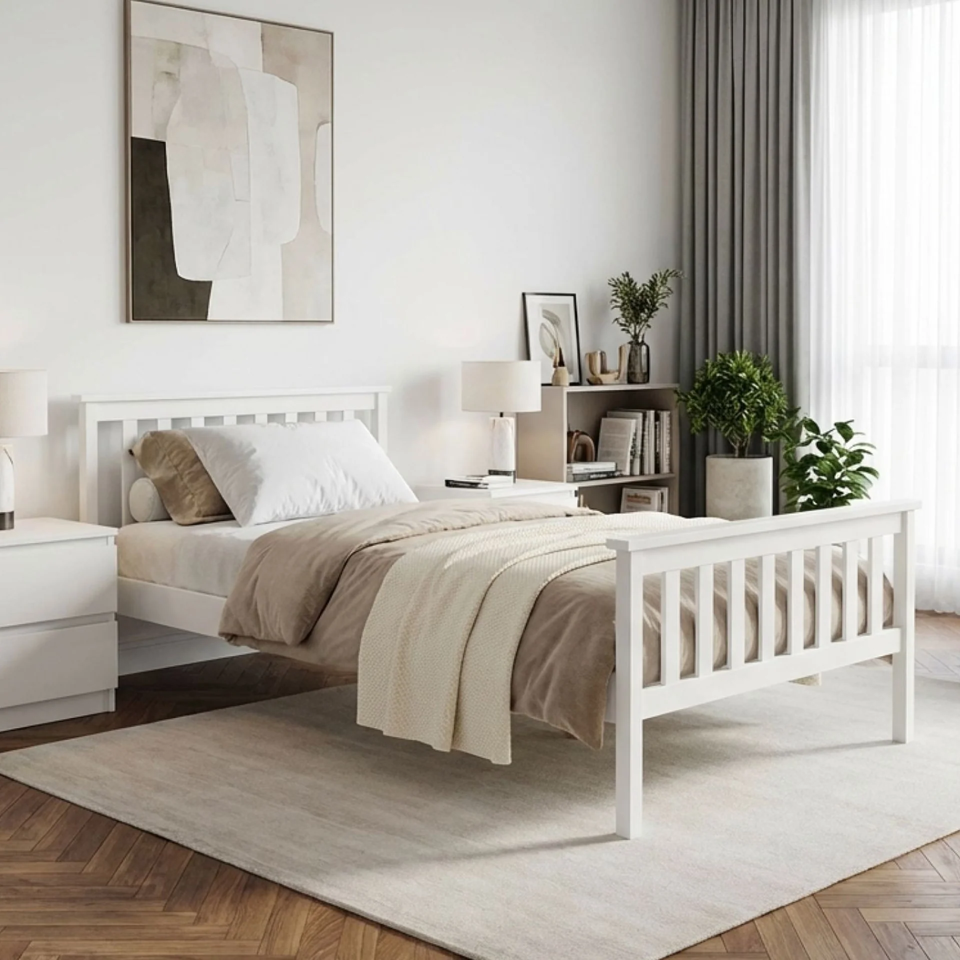 Andes King Single Wooden Bed Frame - White - Image 4