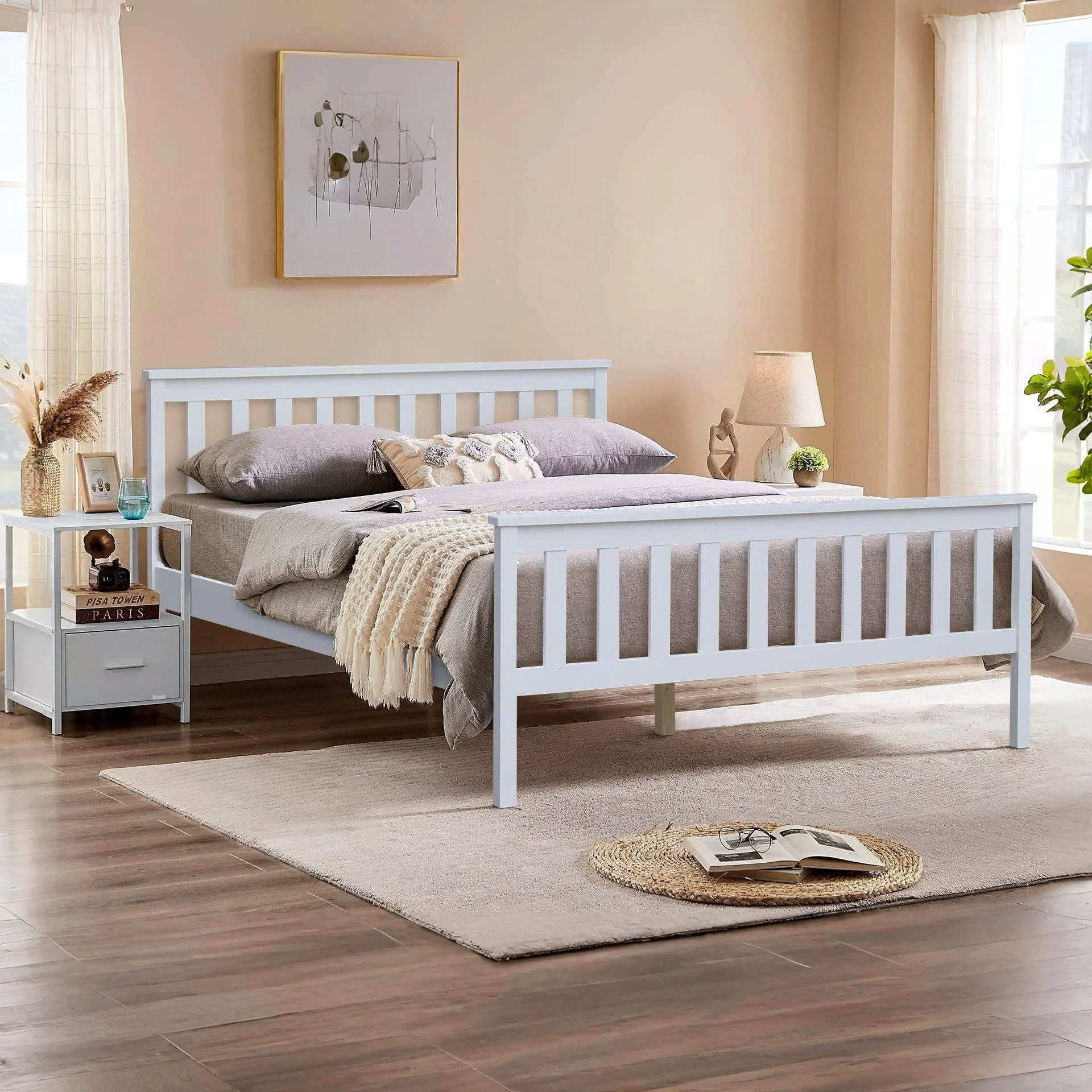 Andes Queen Wooden Bed Frame - White - Image 5