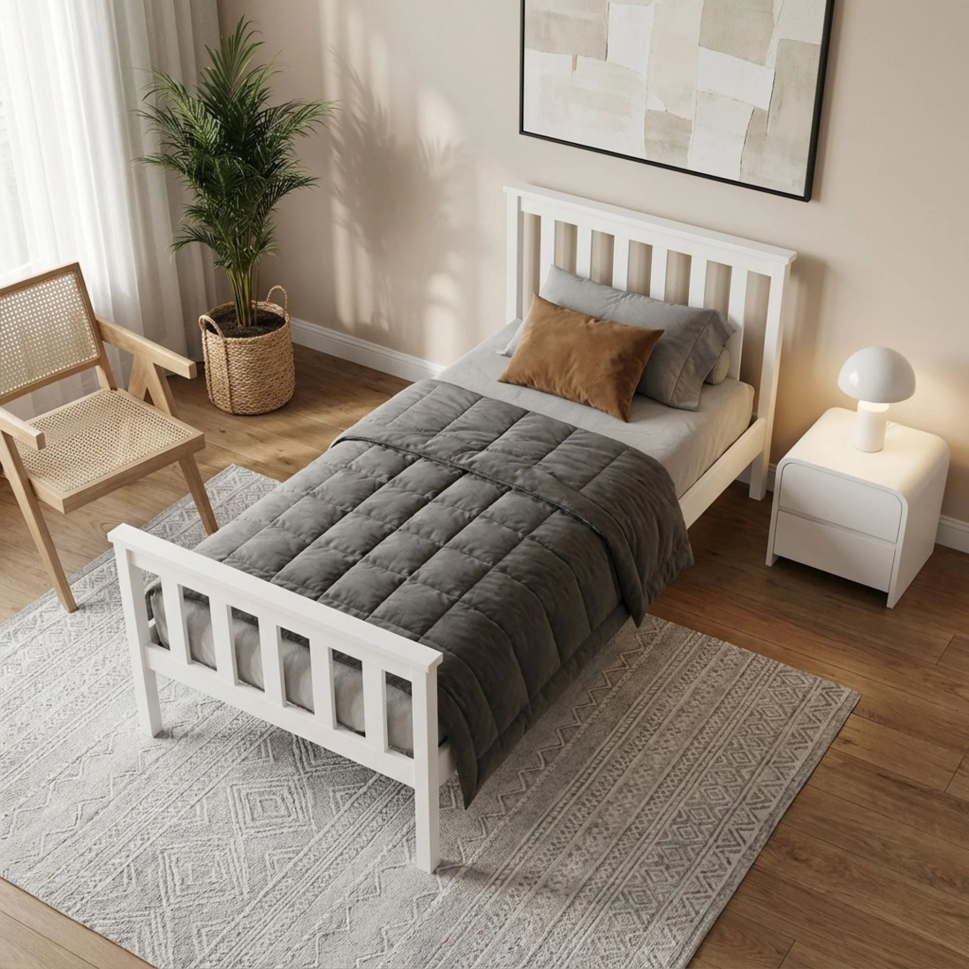 Andes Single Wooden Bed Frame - White - Image 3