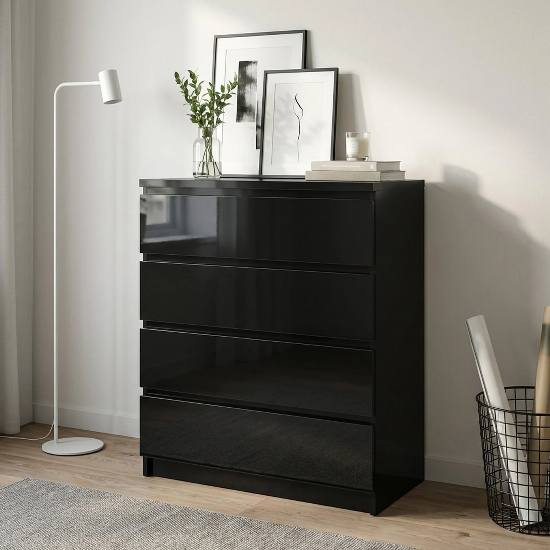 Angeles High Gloss 4 Drawer Tallboy - Black - Image 3
