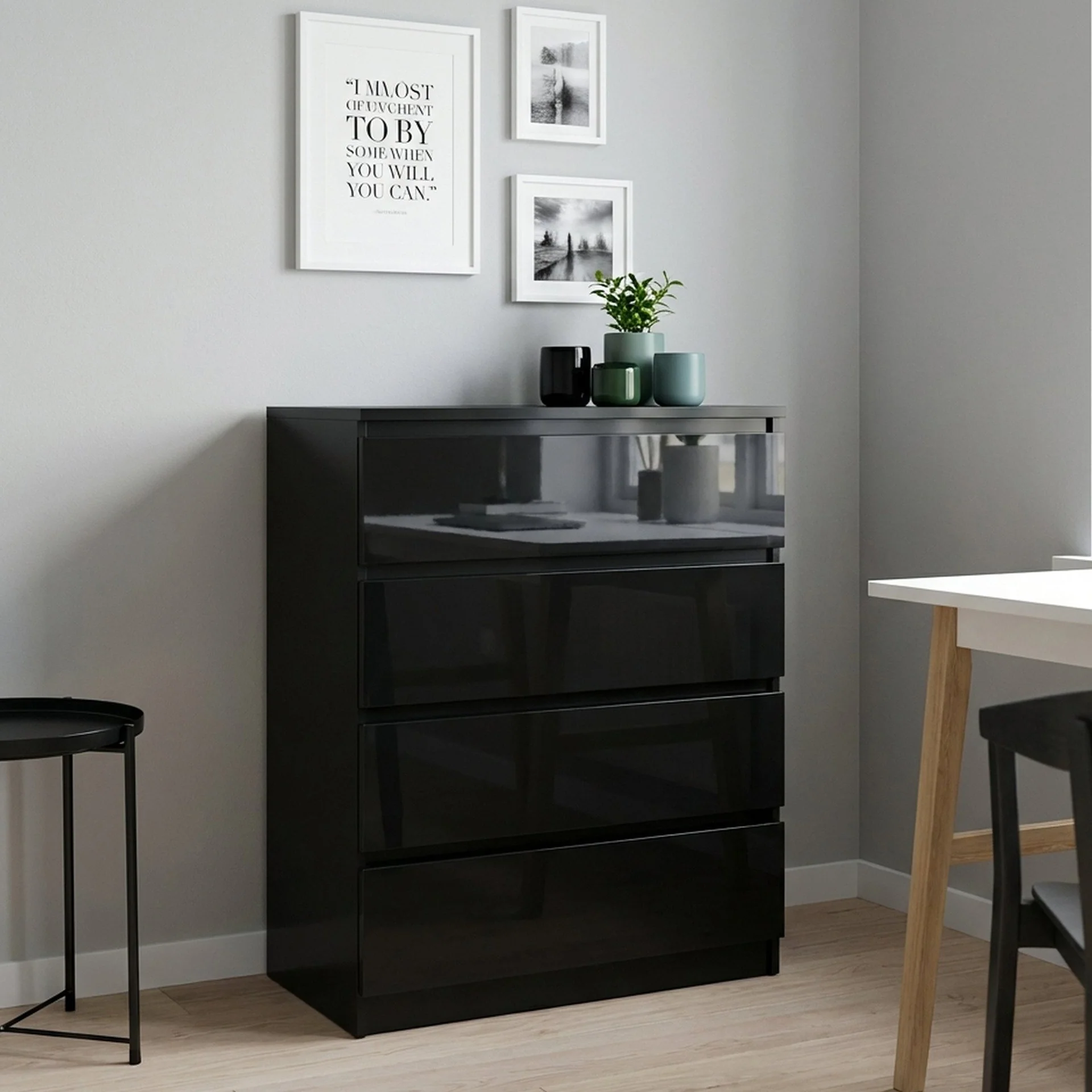 Angeles High Gloss 4 Drawer Tallboy - Black - Image 4