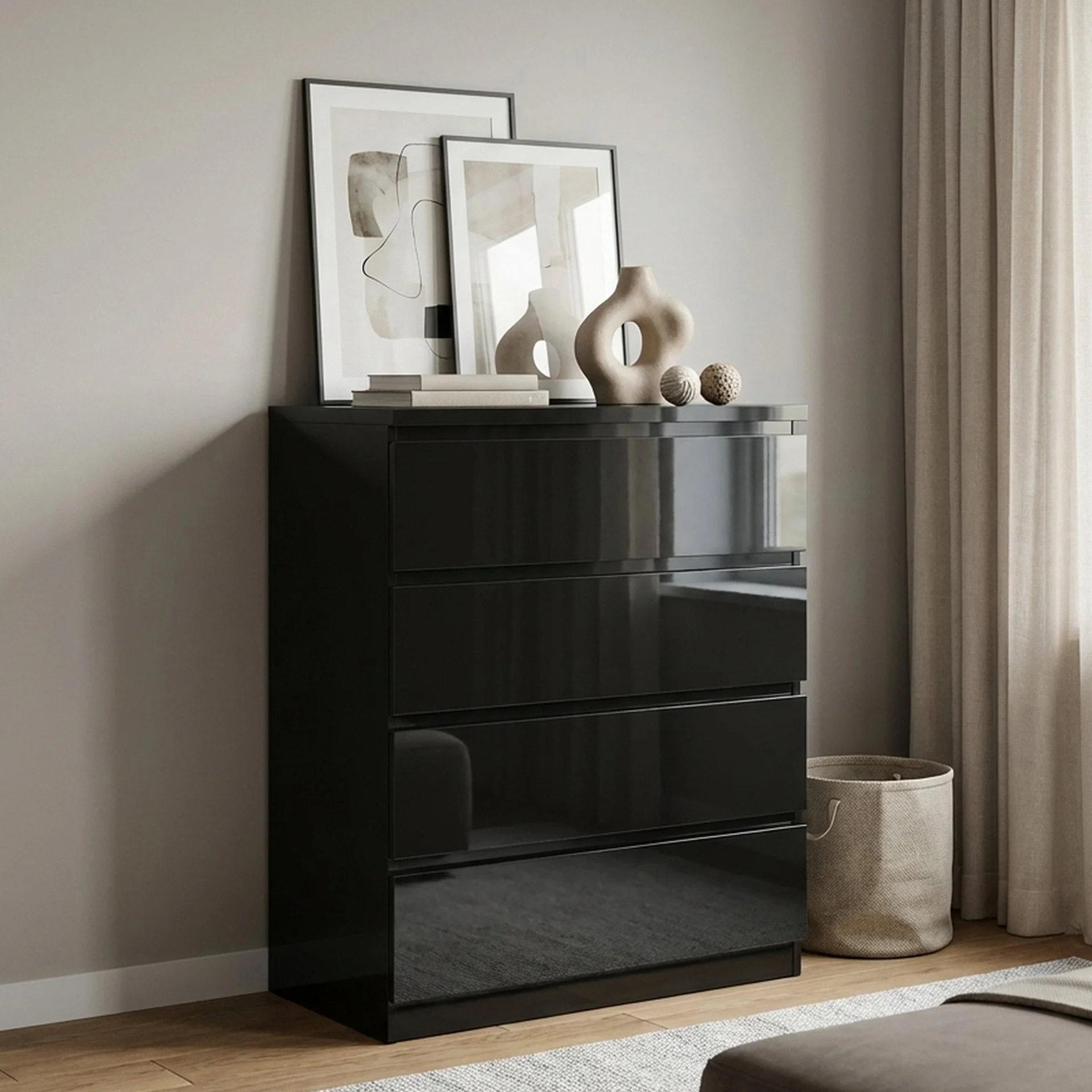 Angeles High Gloss 4 Drawer Tallboy - Black - Image 5