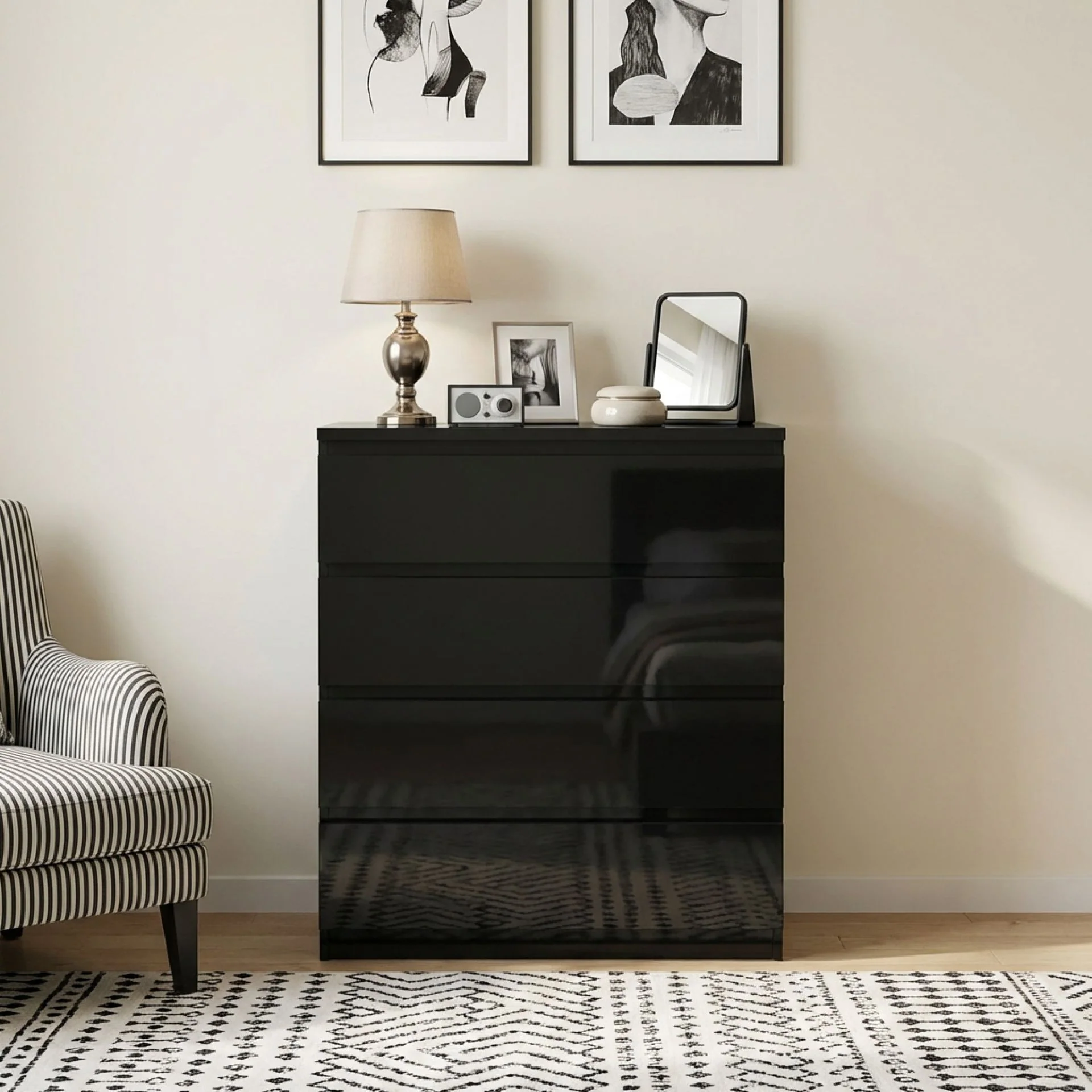 Angeles High Gloss 4 Drawer Tallboy - Black - Image 6