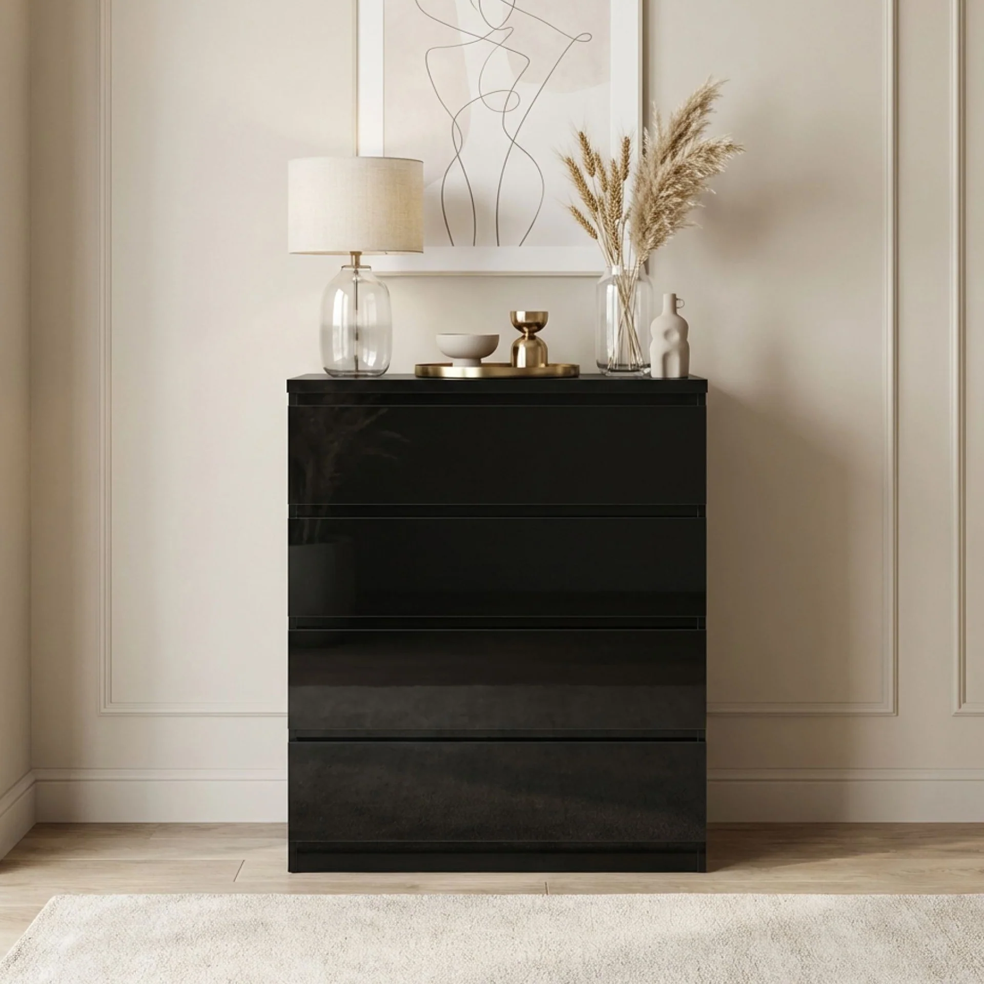Angeles High Gloss 4 Drawer Tallboy - Black - Image 7