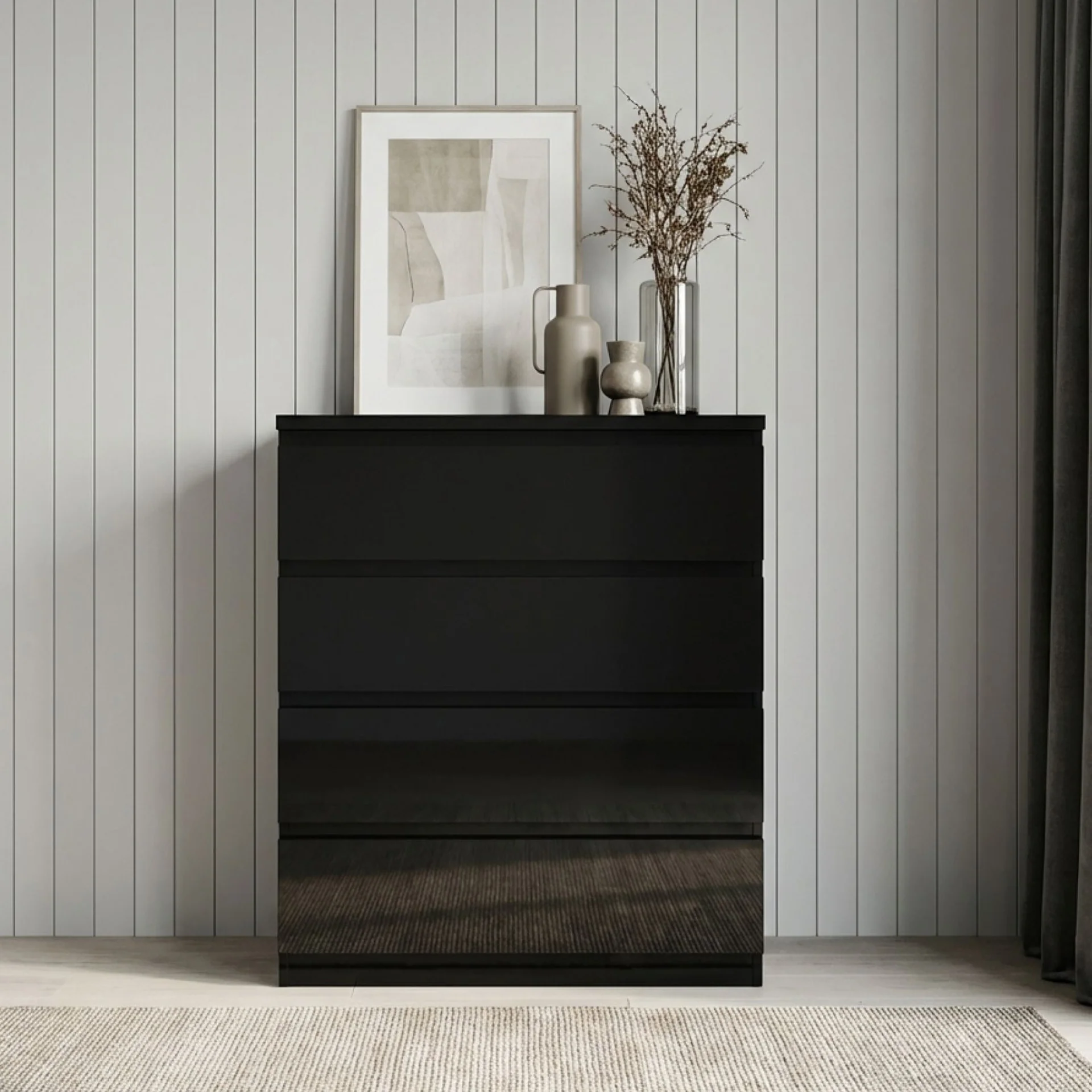 Angeles High Gloss 4 Drawer Tallboy - Black - Image 8