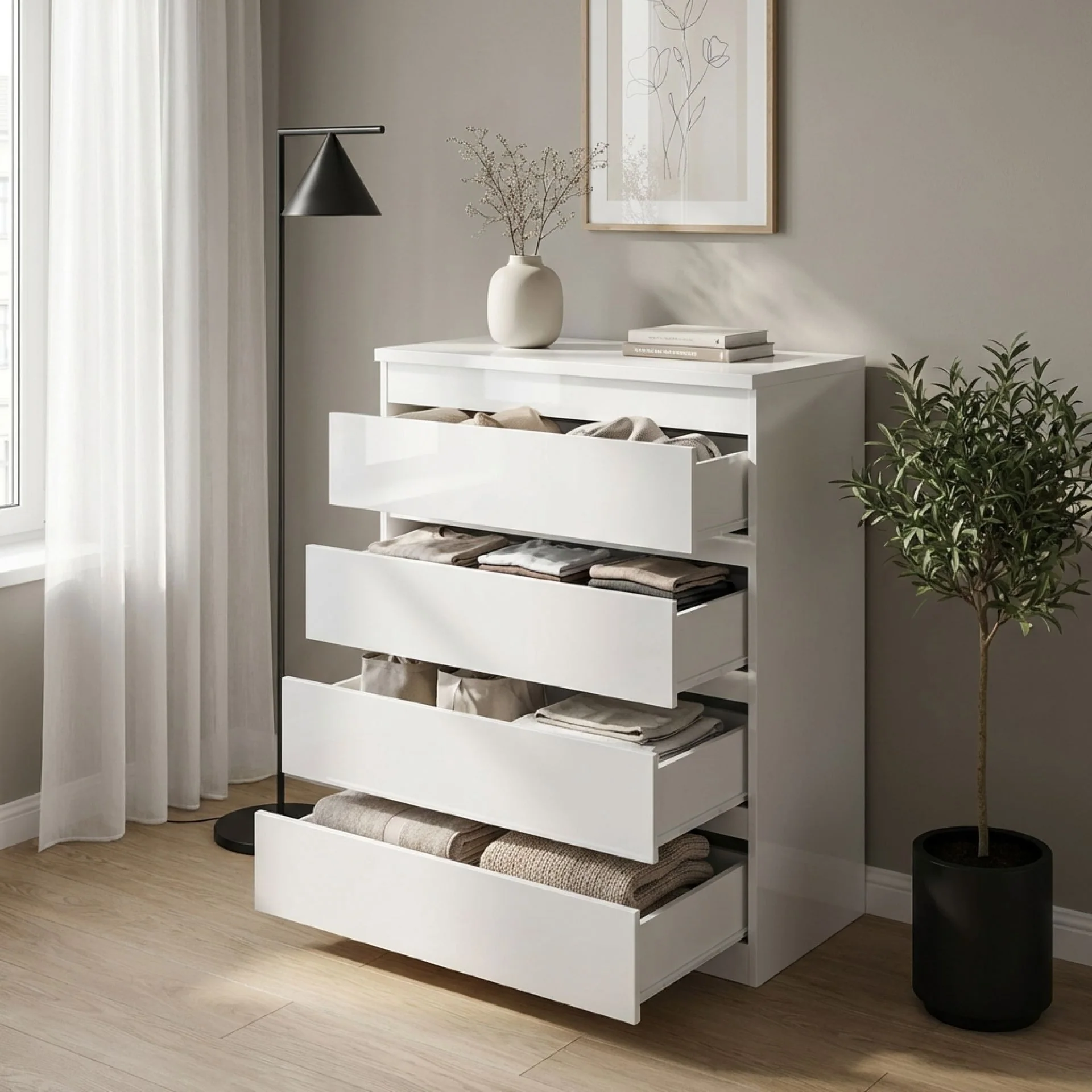 Angeles High Gloss 4 Drawer Tallboy - White - Image 2