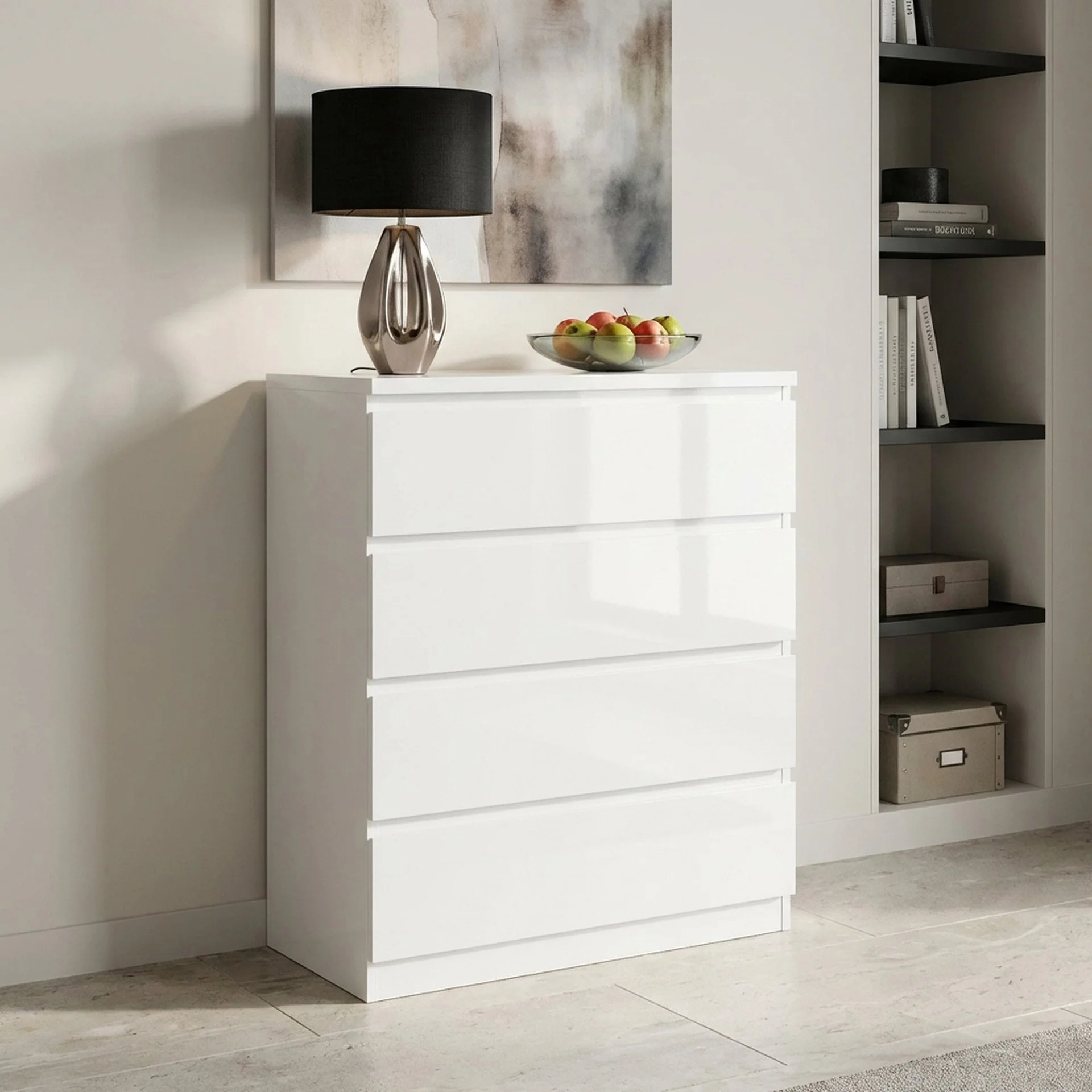 Angeles High Gloss 4 Drawer Tallboy - White - Image 3