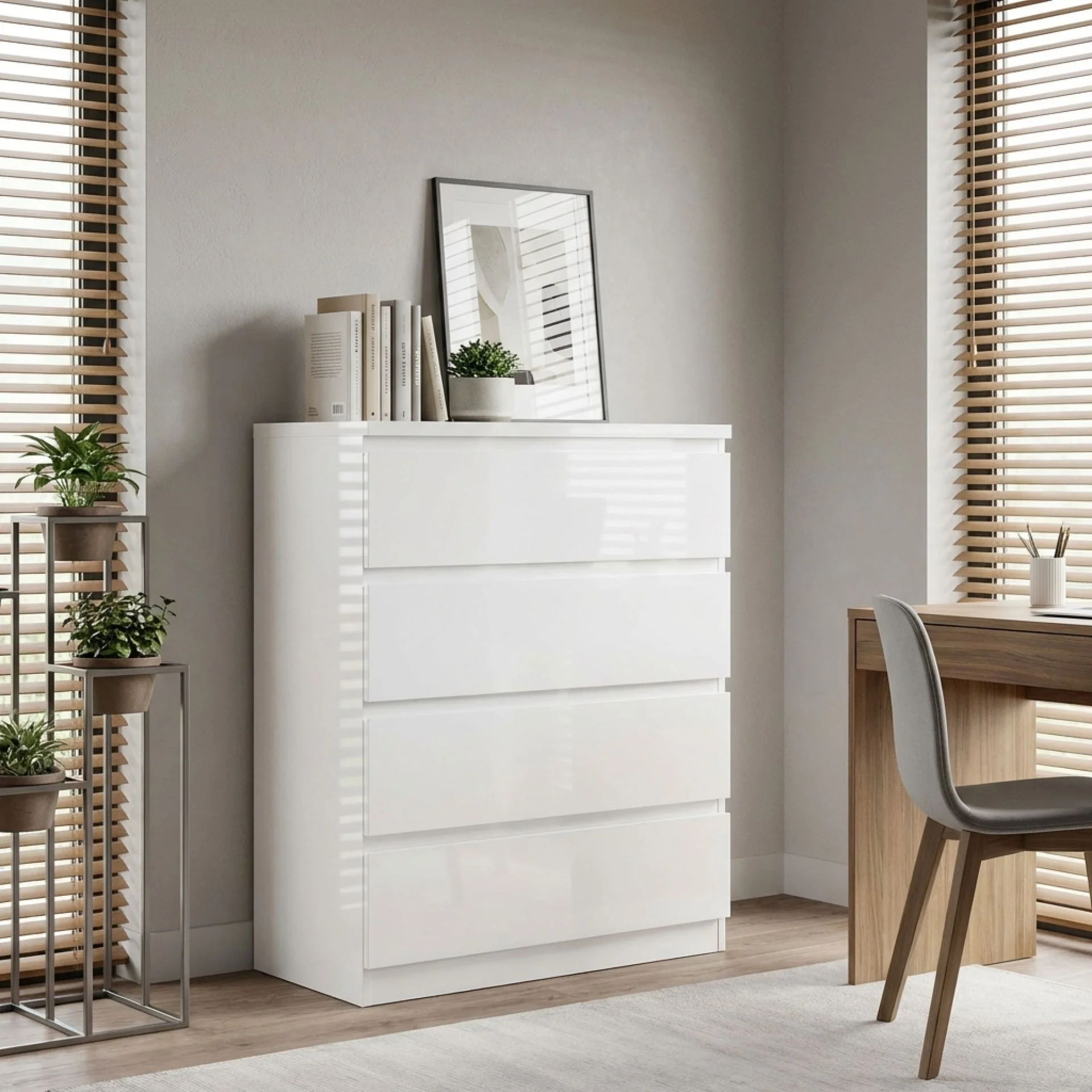 Angeles High Gloss 4 Drawer Tallboy - White - Image 4