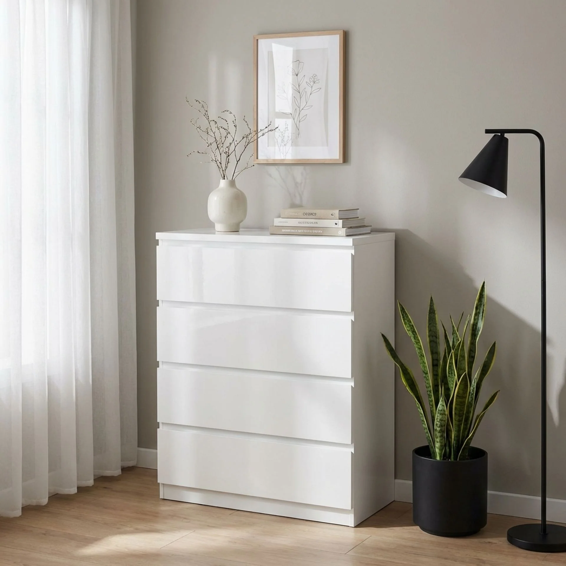 Angeles High Gloss 4 Drawer Tallboy - White - Image 5