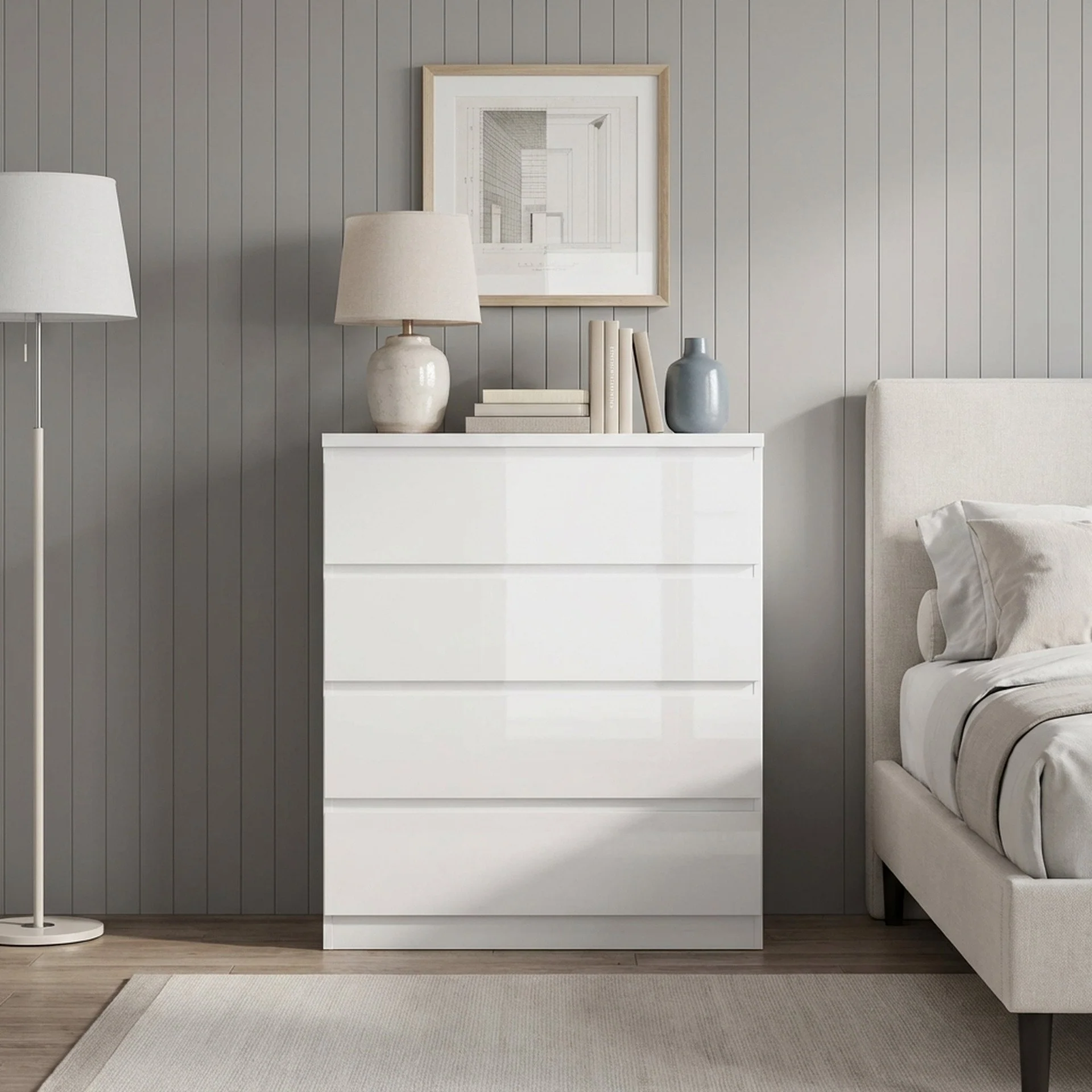 Angeles High Gloss 4 Drawer Tallboy - White - Image 6