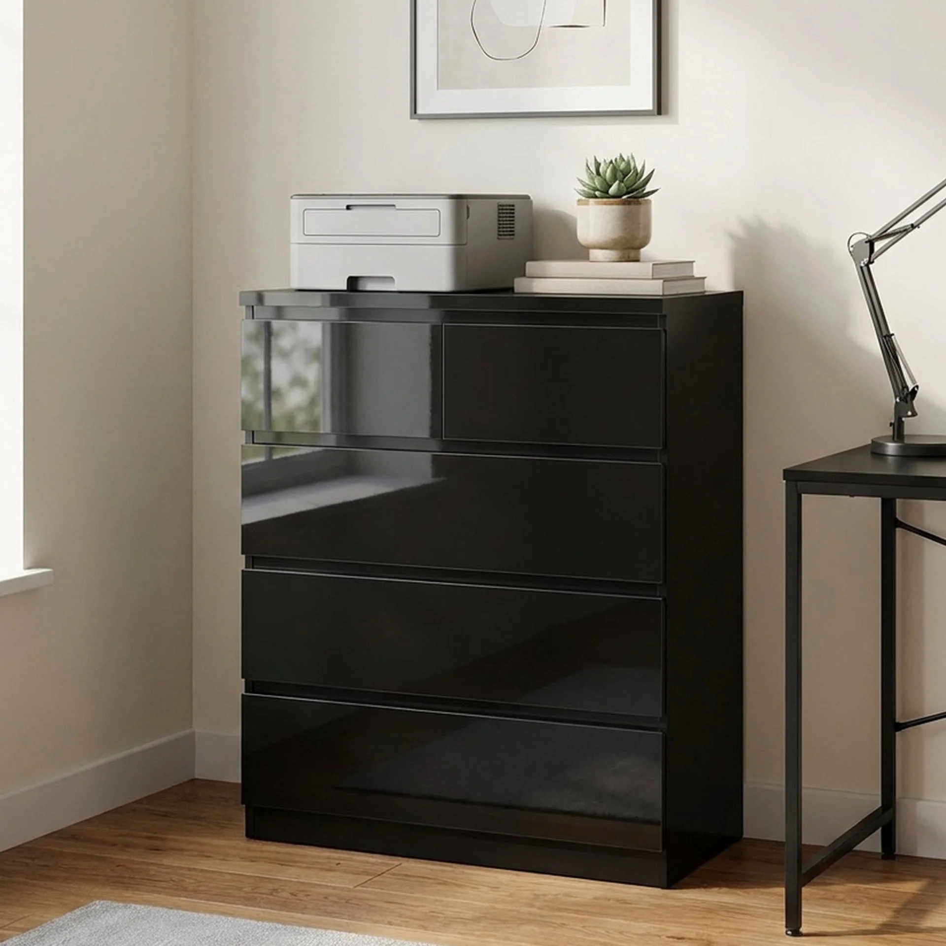 Angeles High Gloss 5 Drawer Tallboy - Black
