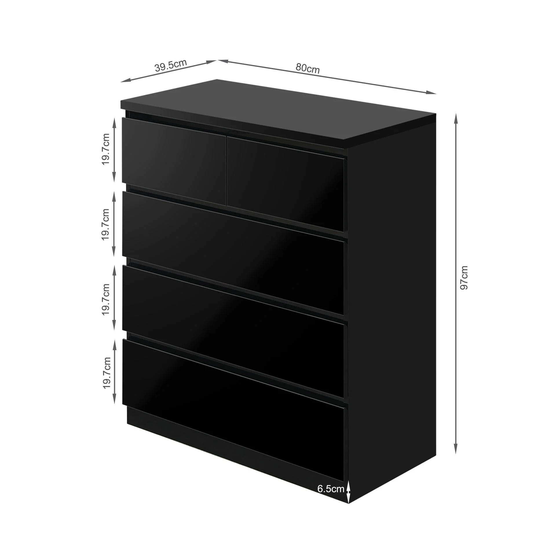 Angeles High Gloss 5 Drawer Tallboy - Black - Image 11
