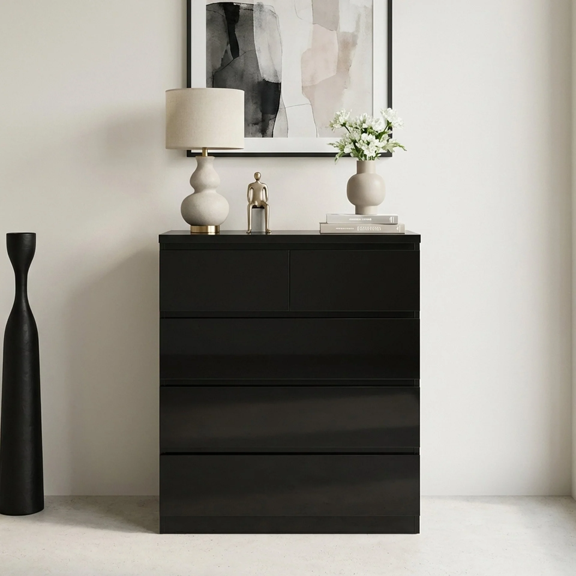 Angeles High Gloss 5 Drawer Tallboy - Black - Image 6