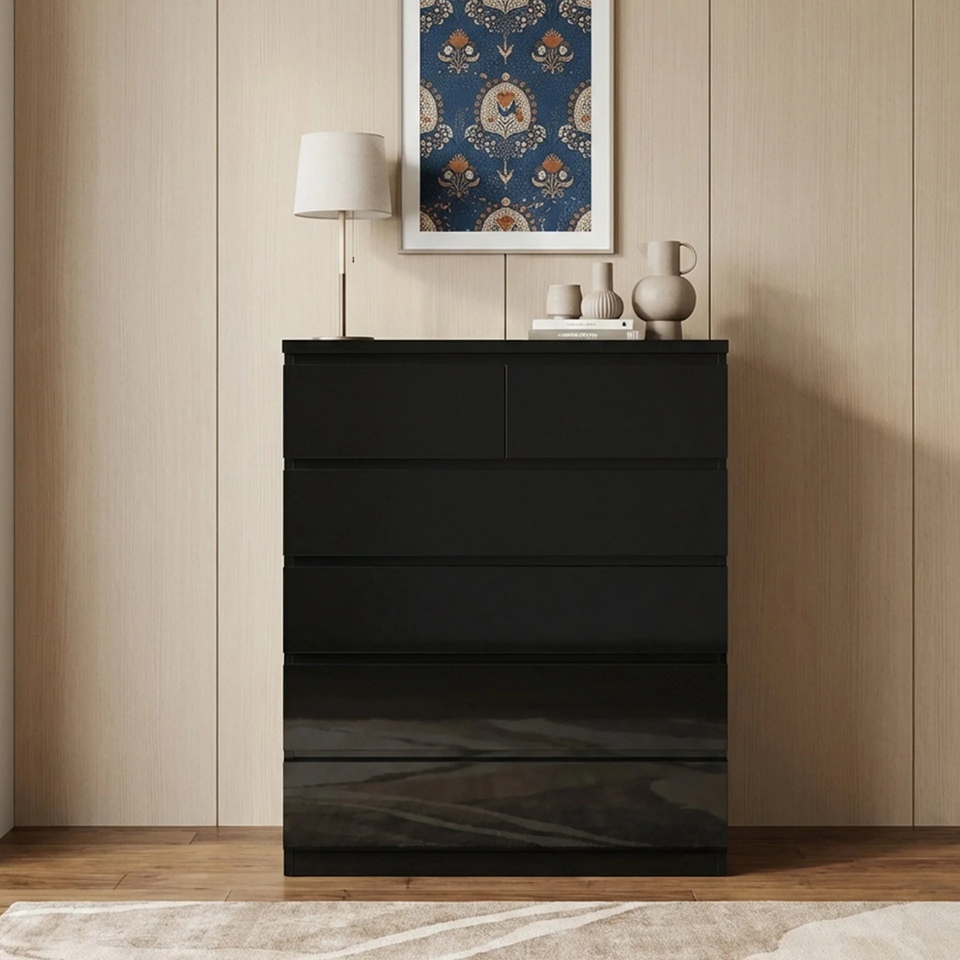Angeles High Gloss 5 Drawer Tallboy - Black - Image 7