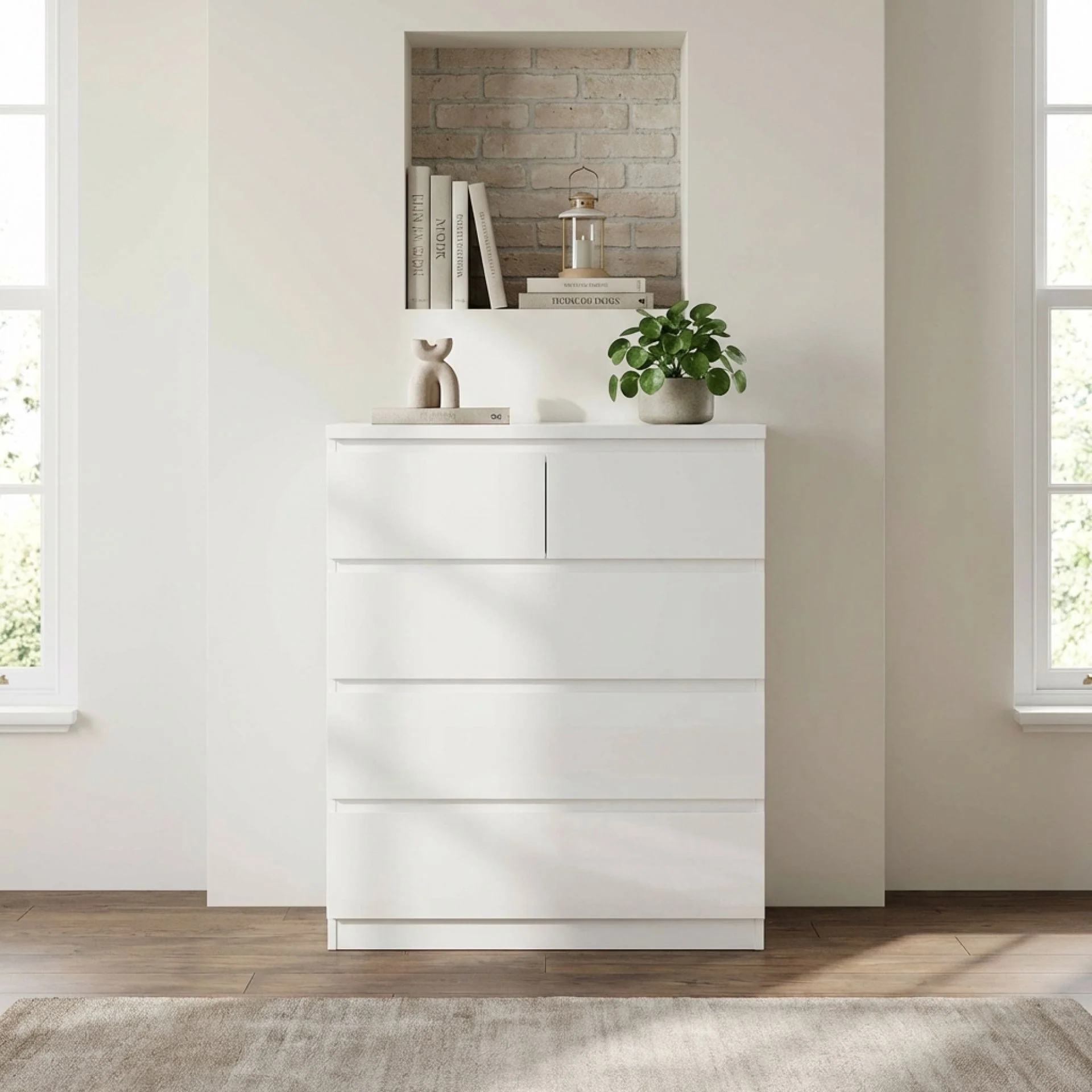 Angeles High Gloss 5 Drawer Tallboy - White - Image 5