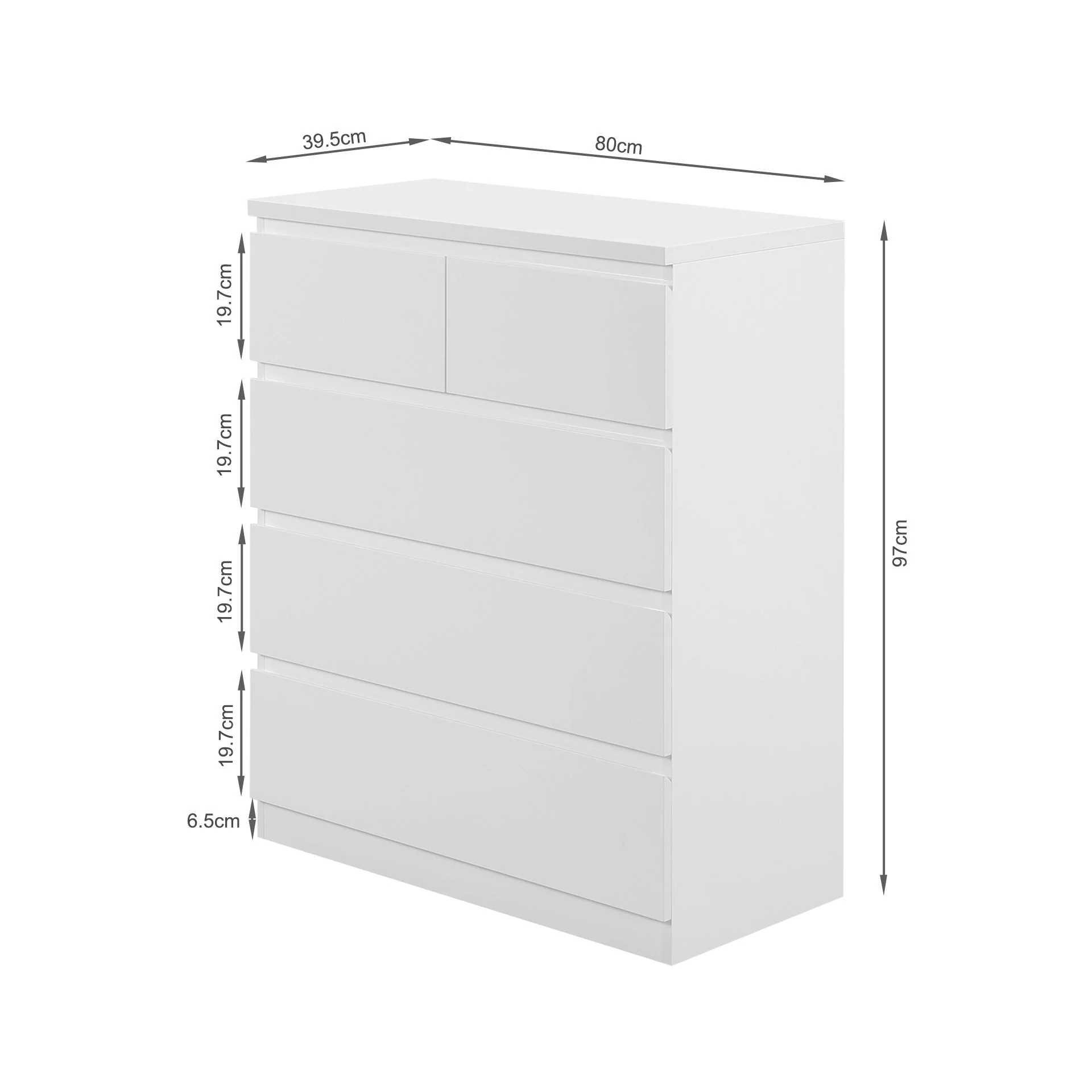 Angeles High Gloss 5 Drawer Tallboy - White - Image 9