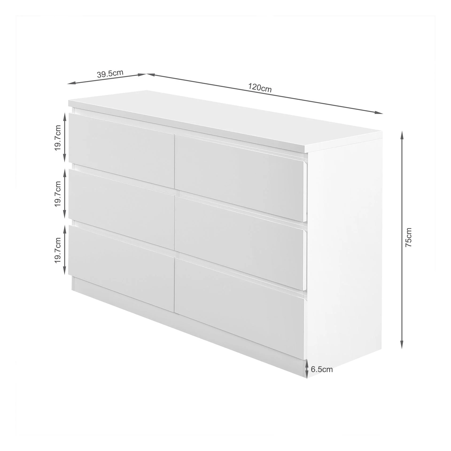 Angeles High Gloss 6 Drawer Lowboy - White - Image 11